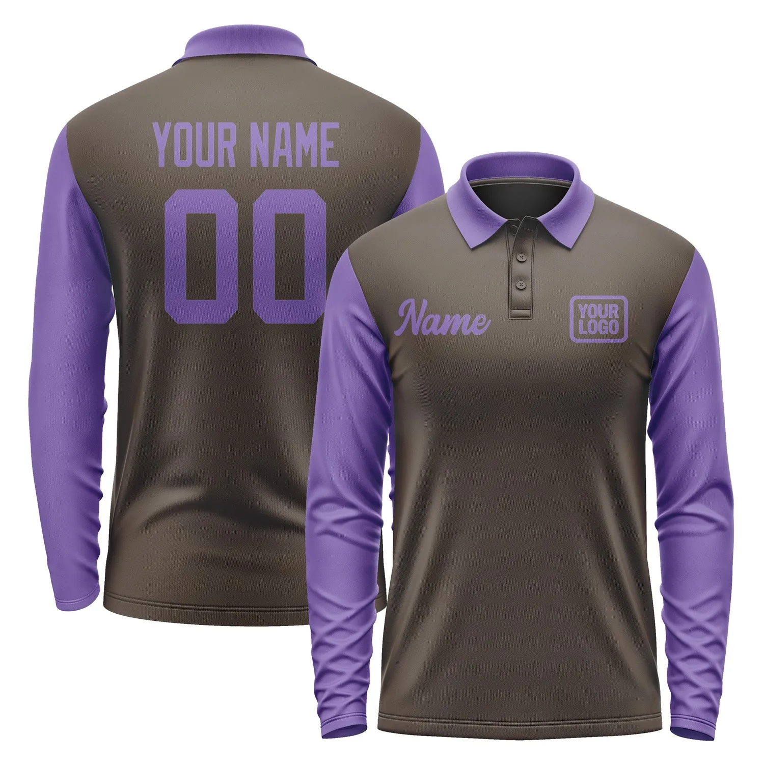 Custom Brown Light Purple Long Sleeve Polo Shirt sold by Tailorly