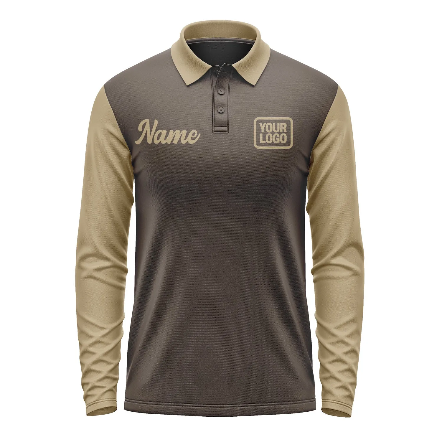 Custom Brown Light Khaki Long Sleeve Polo Shirt sold by Tailorly product image thumbnail 2