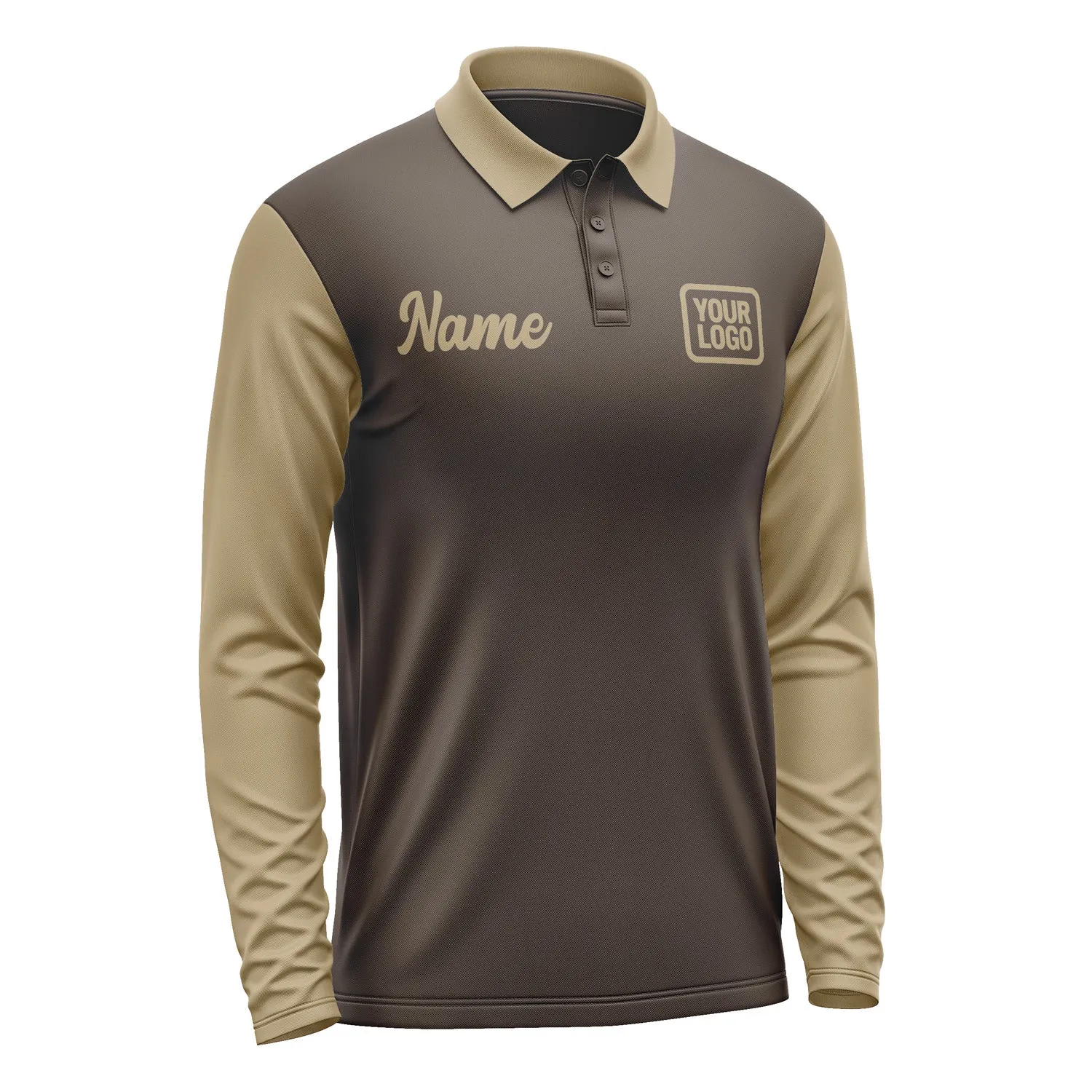 Custom Brown Light Khaki Long Sleeve Polo Shirt sold by Tailorly product image thumbnail 4
