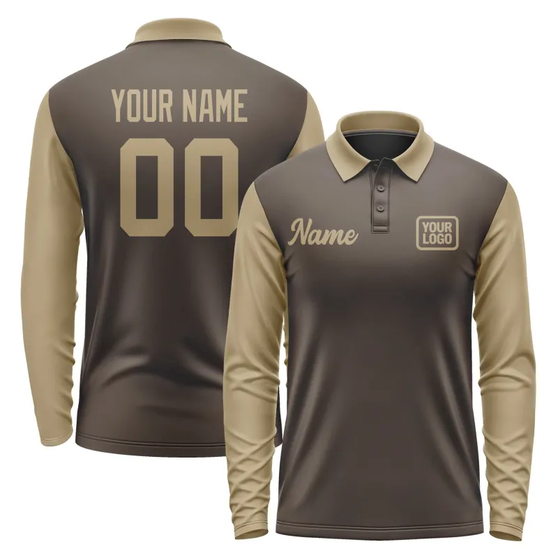 Custom Brown Light Khaki Long Sleeve Polo Shirt sold by Tailorly