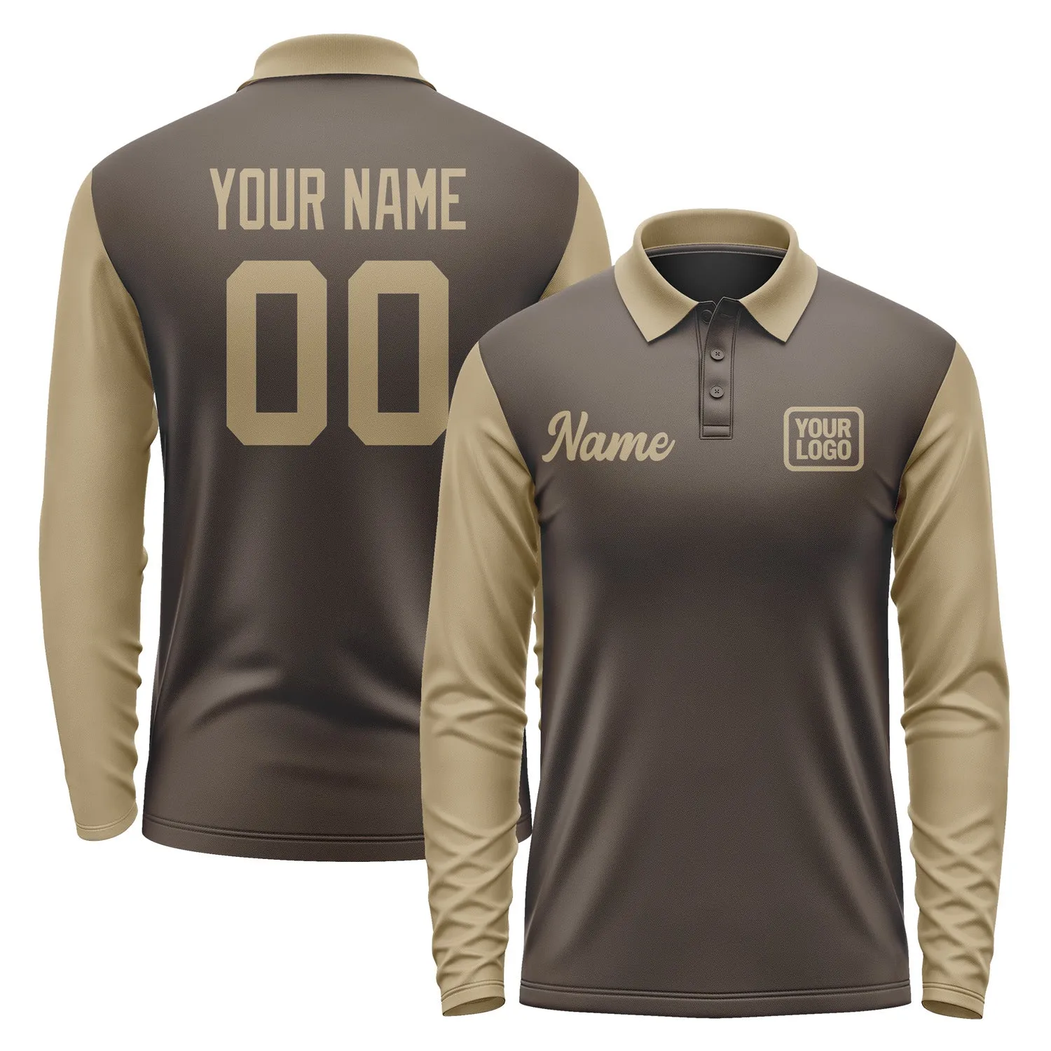 Custom Brown Light Khaki Long Sleeve Polo Shirt sold by Tailorly