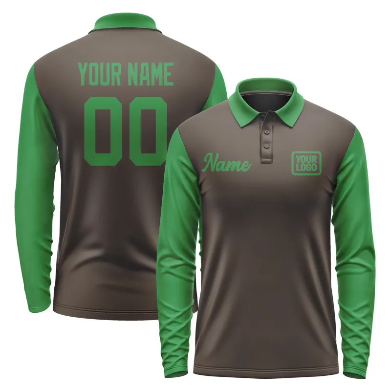 Custom Brown Emerald Green Long Sleeve Polo Shirt sold by Tailorly