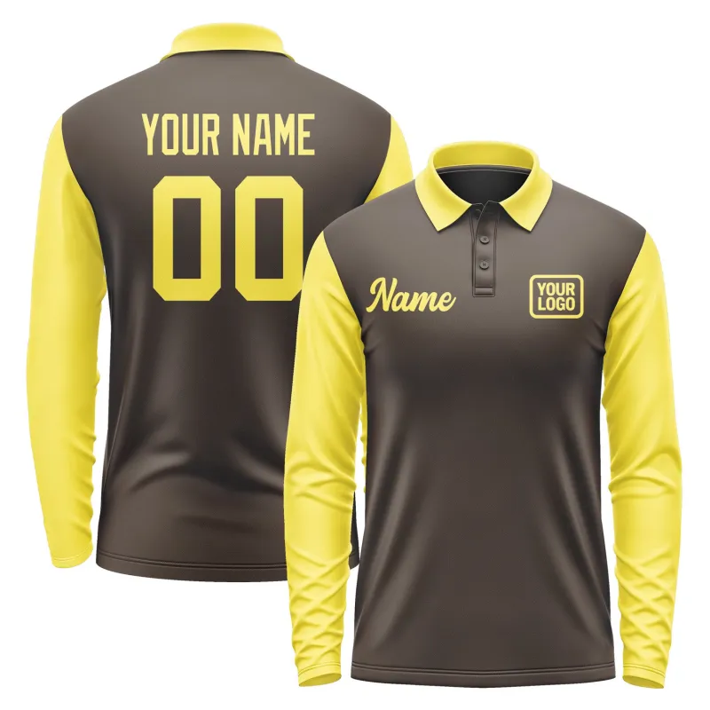 Custom Brown Light Yellow Long Sleeve Polo Shirt sold by Tailorly