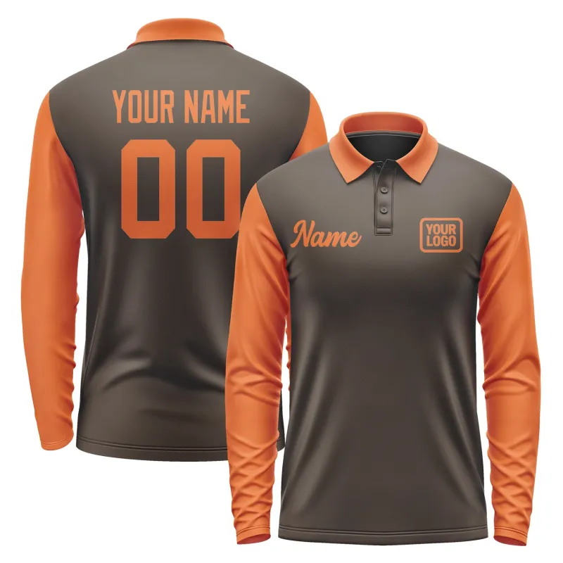 Custom Brown Orange Long Sleeve Polo Shirt sold by Tailorly