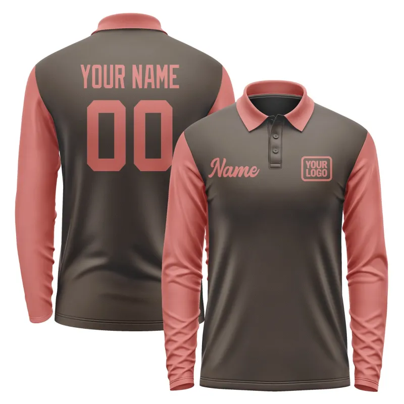 Custom Brown Copper Rose Long Sleeve Polo Shirt sold by Tailorly