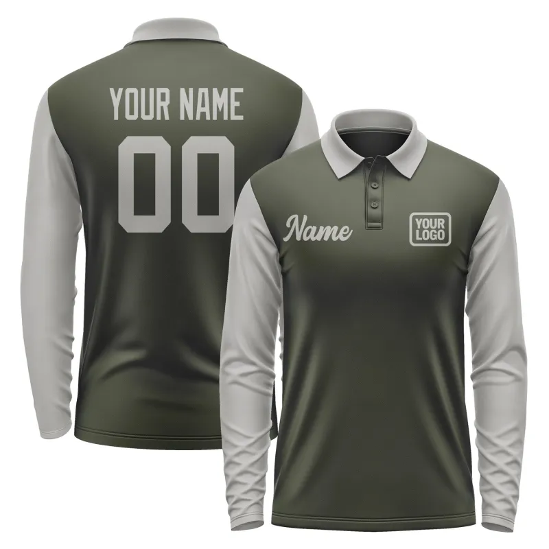Custom Olive Gray Long Sleeve Polo Shirt sold by Tailorly