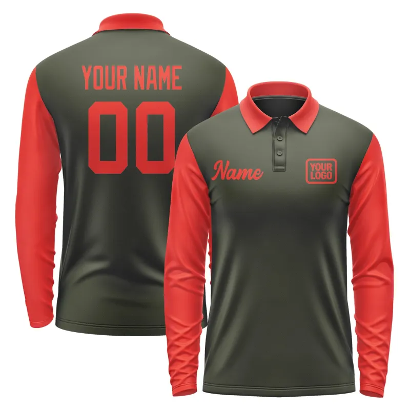Custom Olive Orange Red Long Sleeve Polo Shirt sold by Tailorly