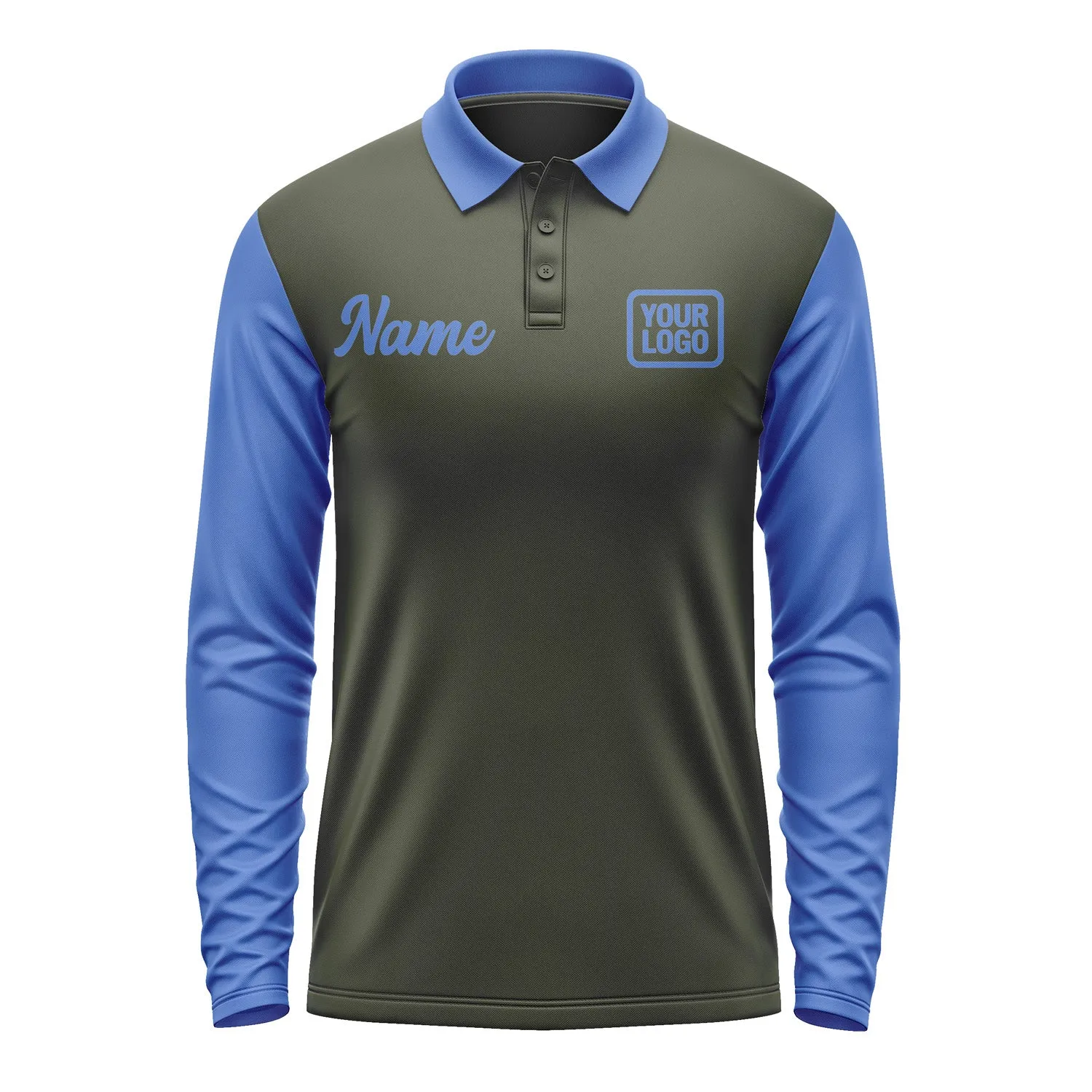 Custom Olive Sky Blue Long Sleeve Polo Shirt sold by Tailorly product image thumbnail 2