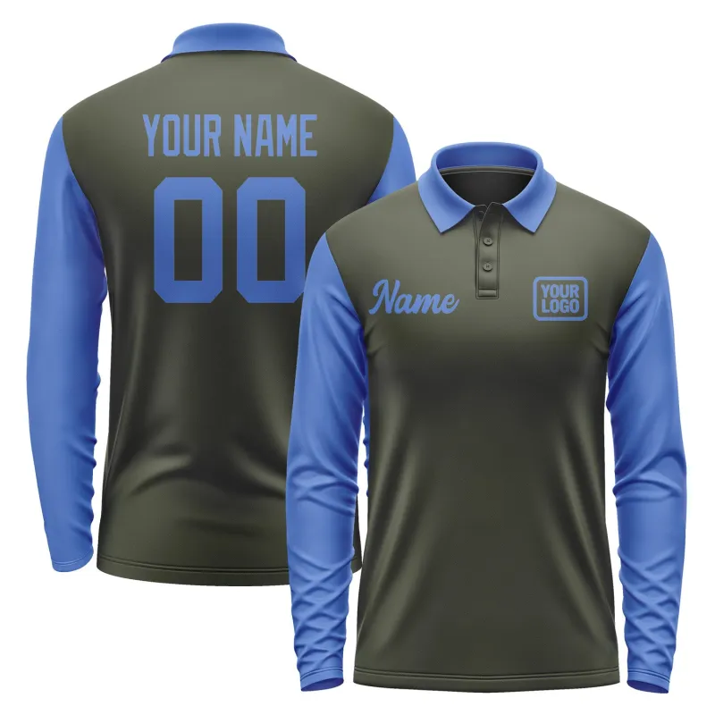 Custom Olive Sky Blue Long Sleeve Polo Shirt sold by Tailorly