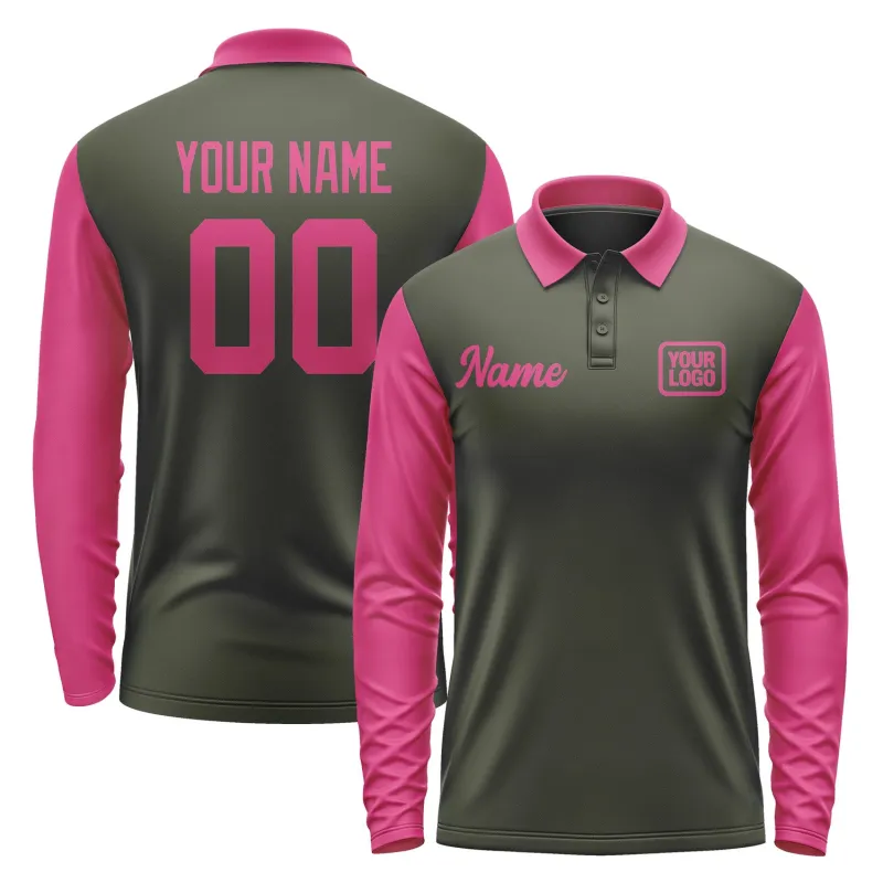 Custom Olive Pink Long Sleeve Polo Shirt sold by Tailorly