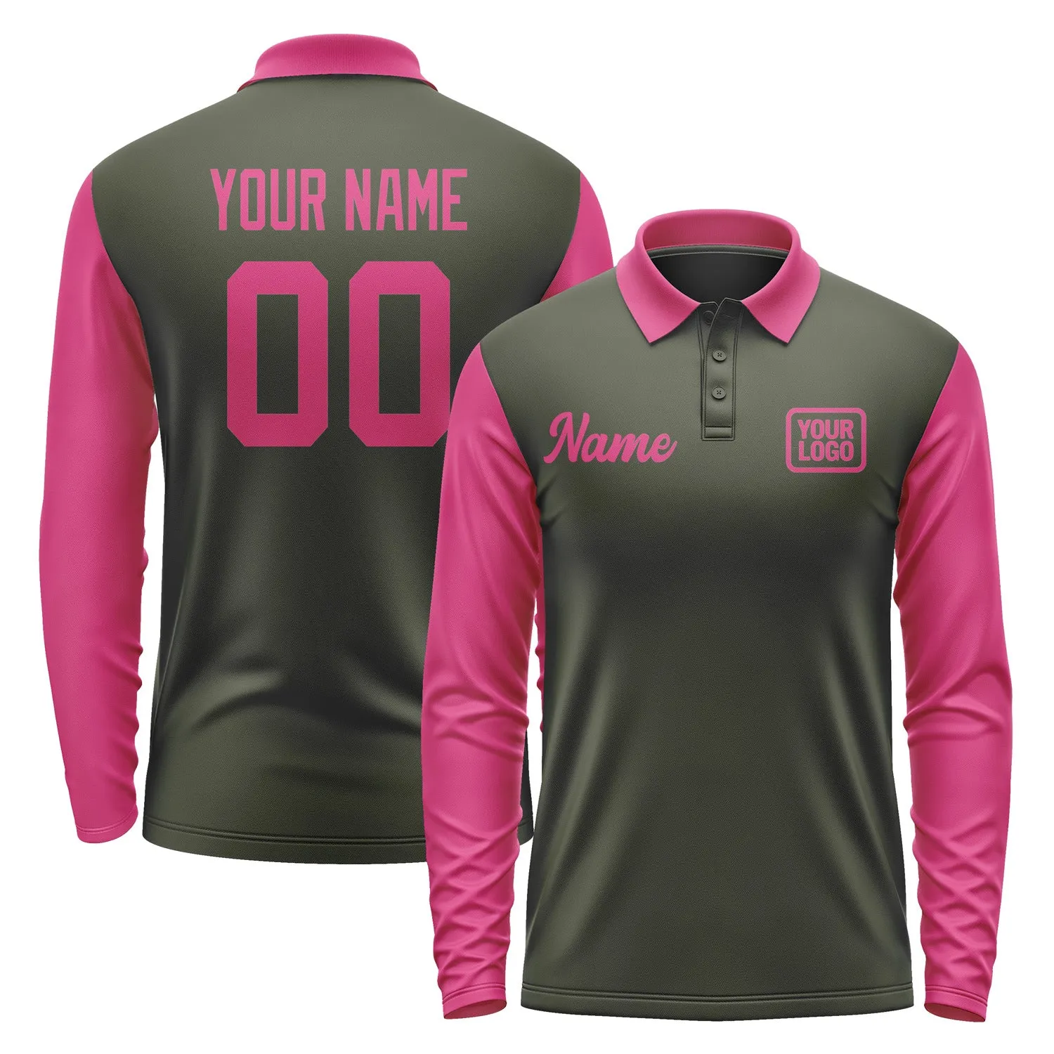 Custom Olive Pink Long Sleeve Polo Shirt sold by Tailorly