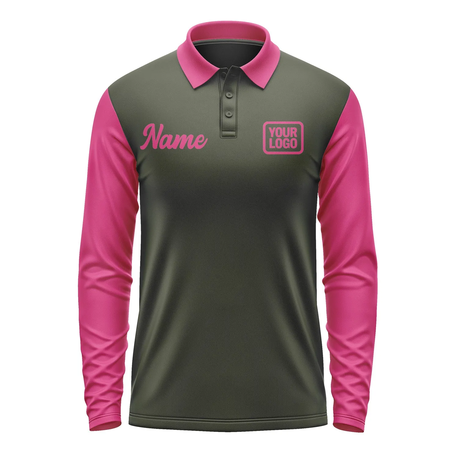 Custom Olive Pink Long Sleeve Polo Shirt sold by Tailorly product image thumbnail 2