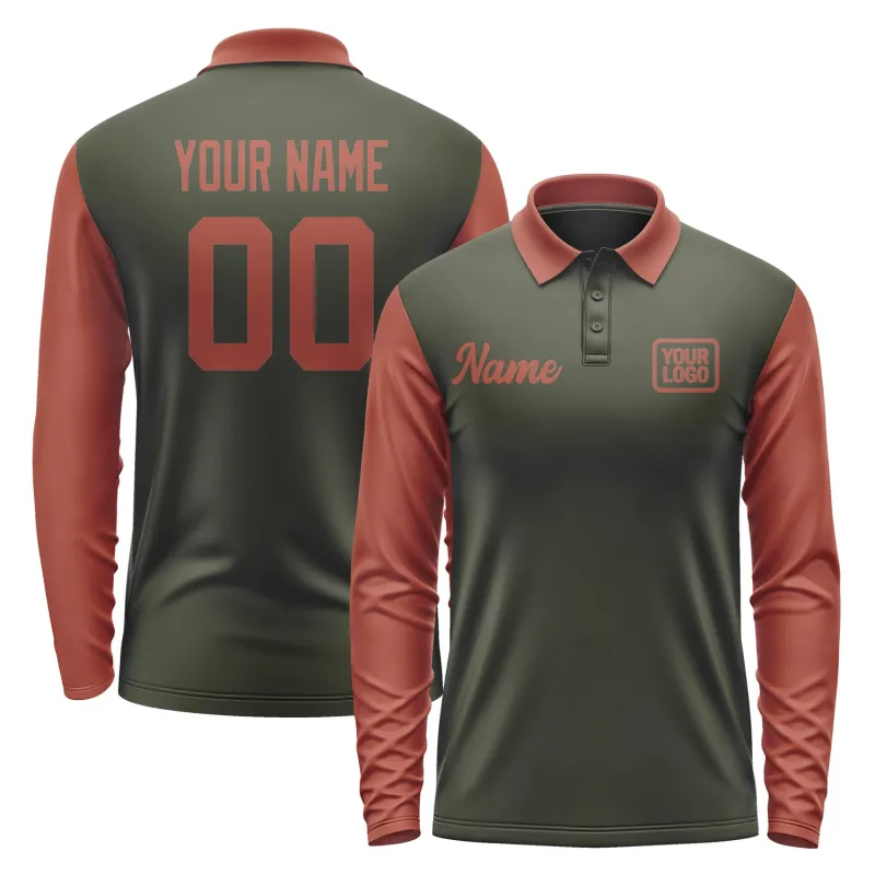 Custom Olive Coral Red Long Sleeve Polo Shirt sold by Tailorly