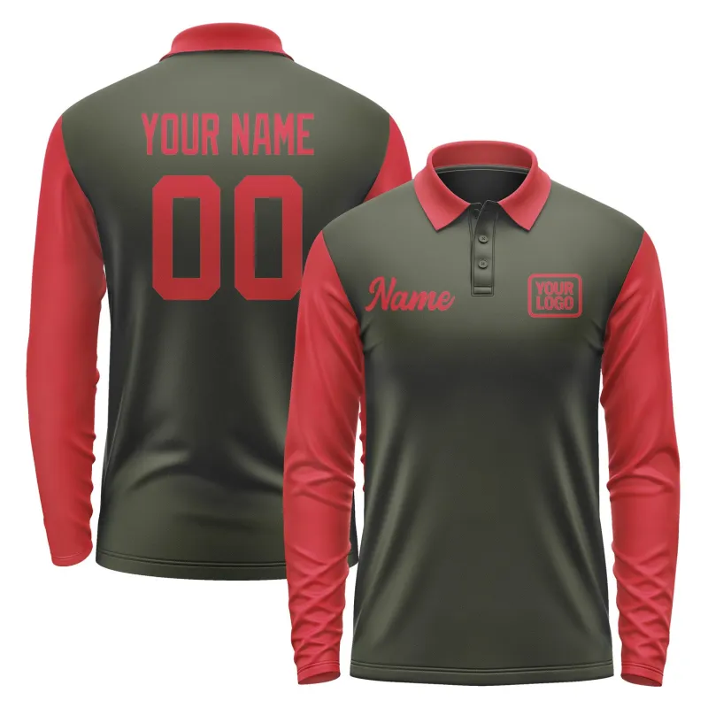 Custom Olive Red Long Sleeve Polo Shirt sold by Tailorly