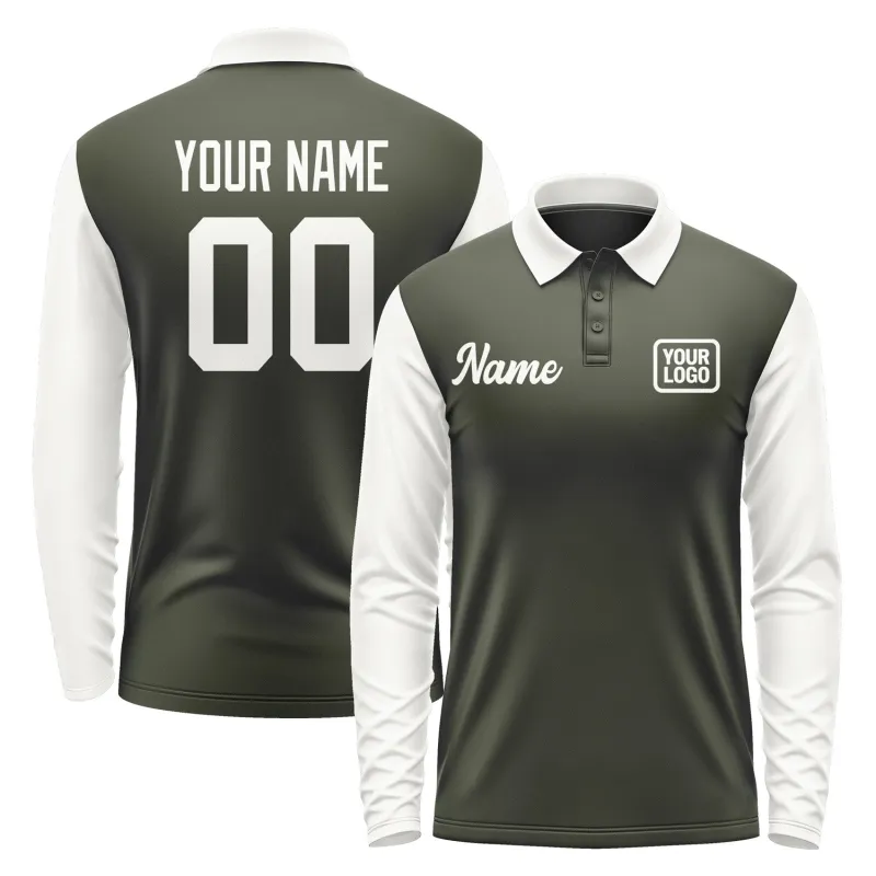 Custom Olive White Long Sleeve Polo Shirt sold by Tailorly