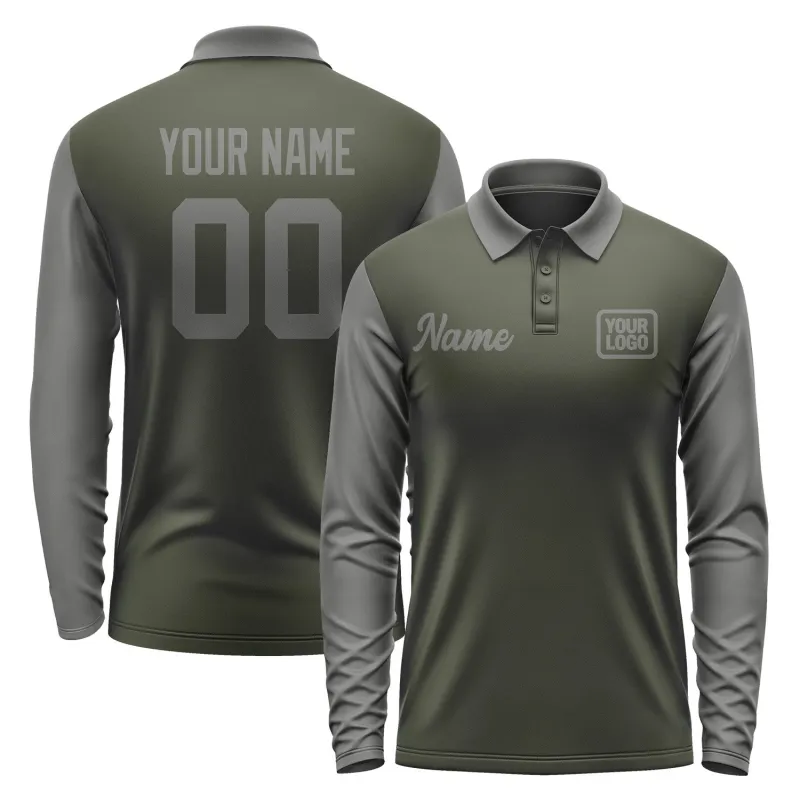 Custom Olive Dark Grey Long Sleeve Polo Shirt sold by Tailorly