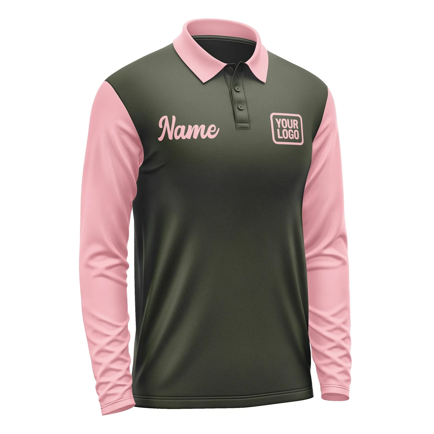 Custom Olive Light Pink Long Sleeve Polo Shirt sold by Tailorly product image thumbnail 4