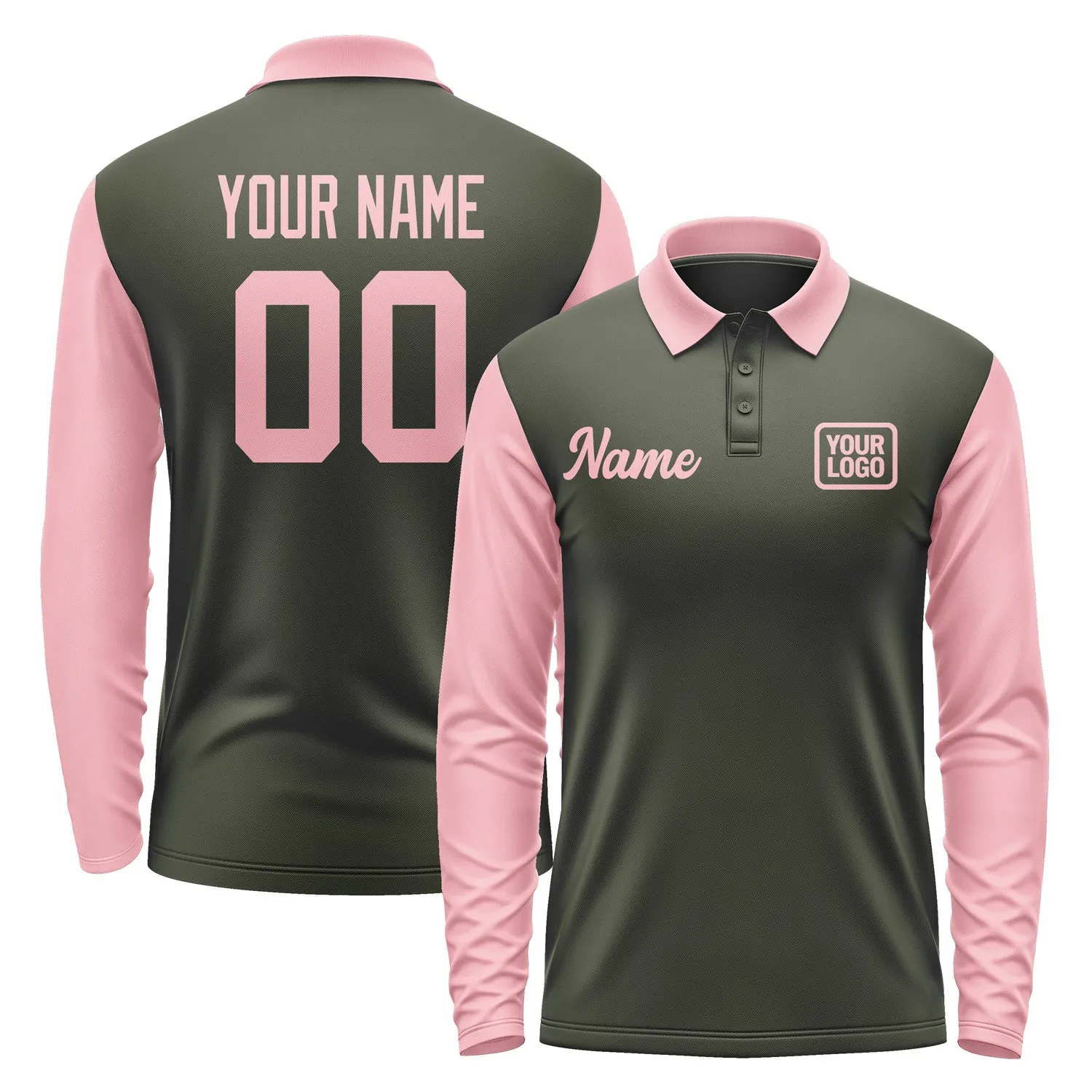 Custom Olive Light Pink Long Sleeve Polo Shirt sold by Tailorly
