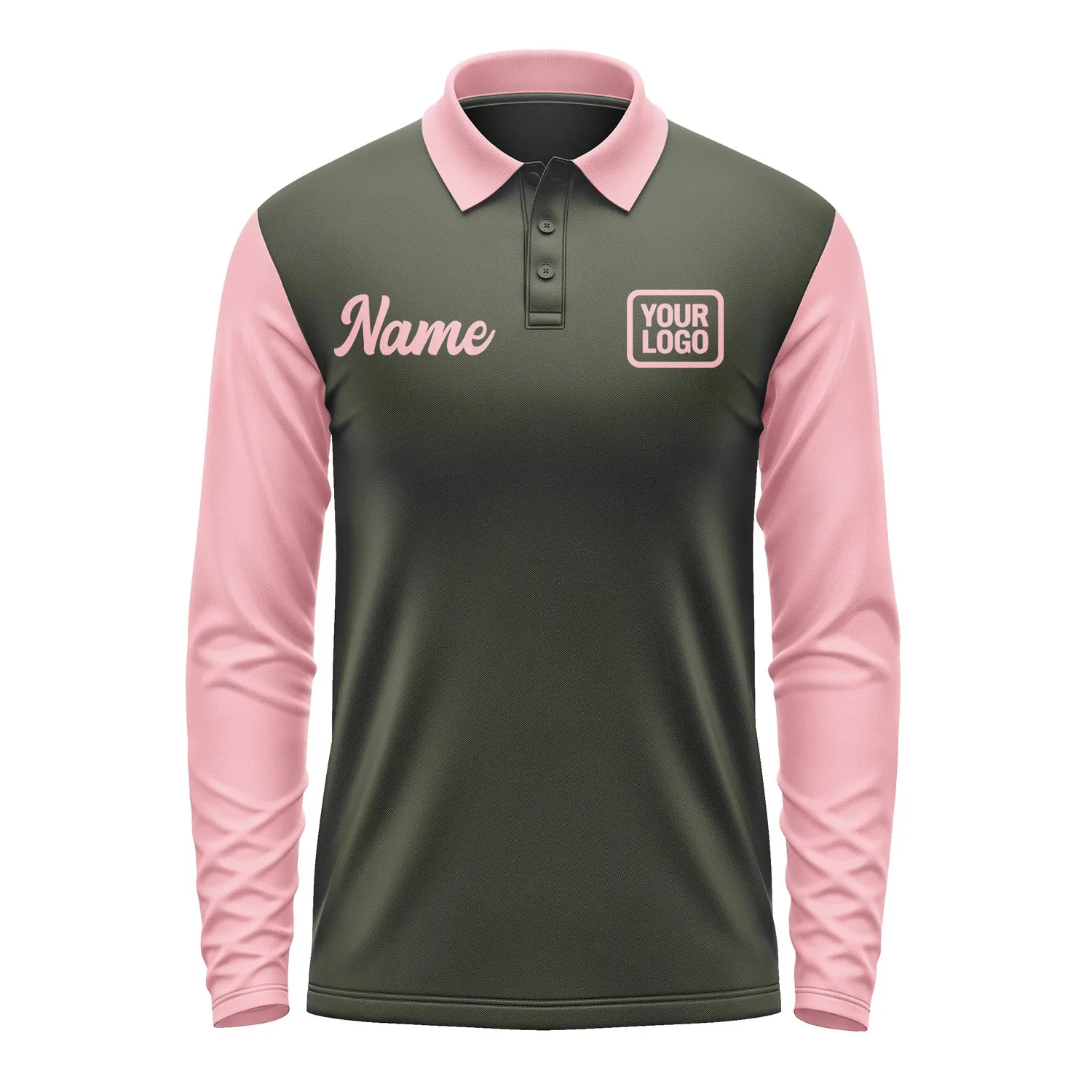 Custom Olive Light Pink Long Sleeve Polo Shirt sold by Tailorly product image thumbnail 2