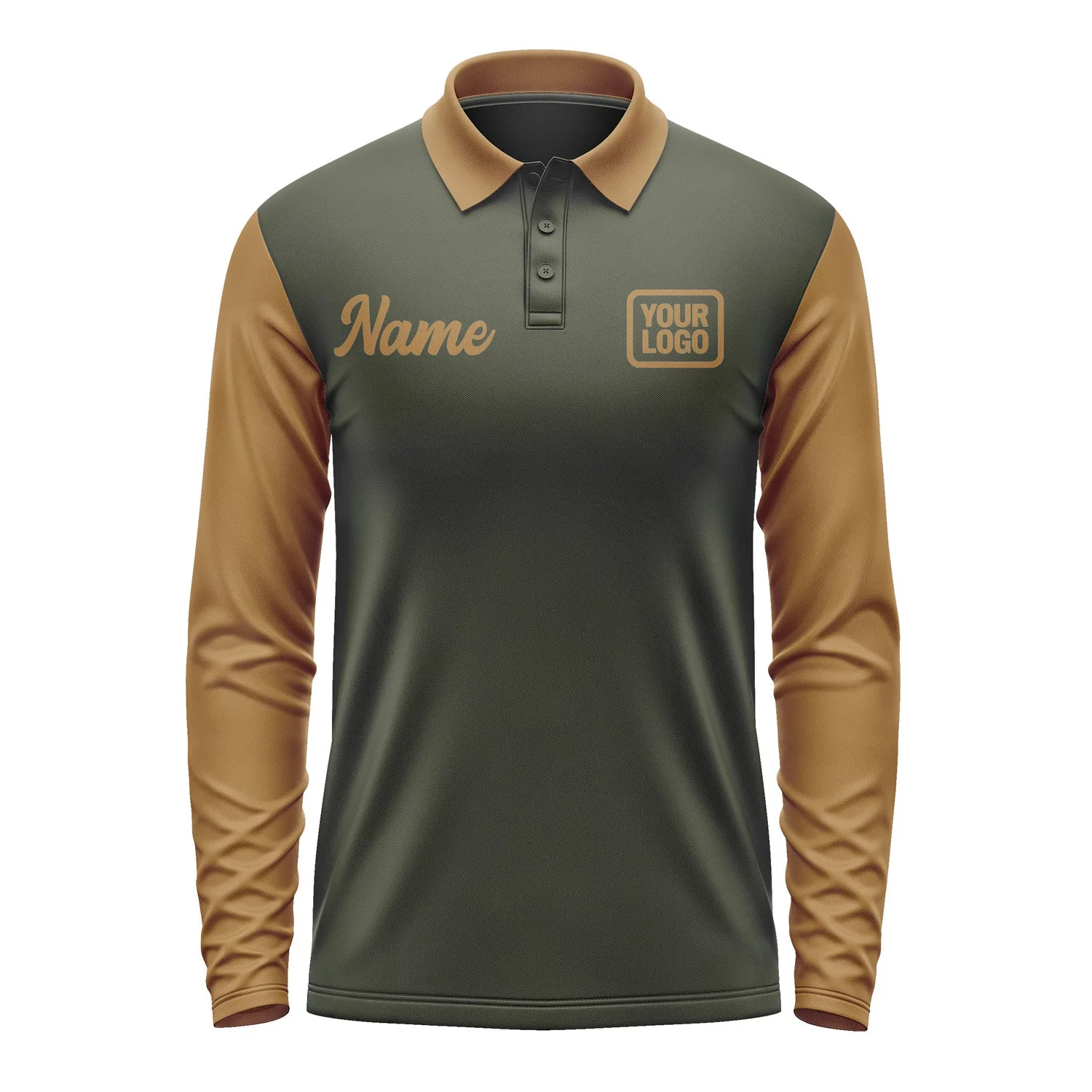 Custom Olive Khaki Long Sleeve Polo Shirt sold by Tailorly product image thumbnail 2