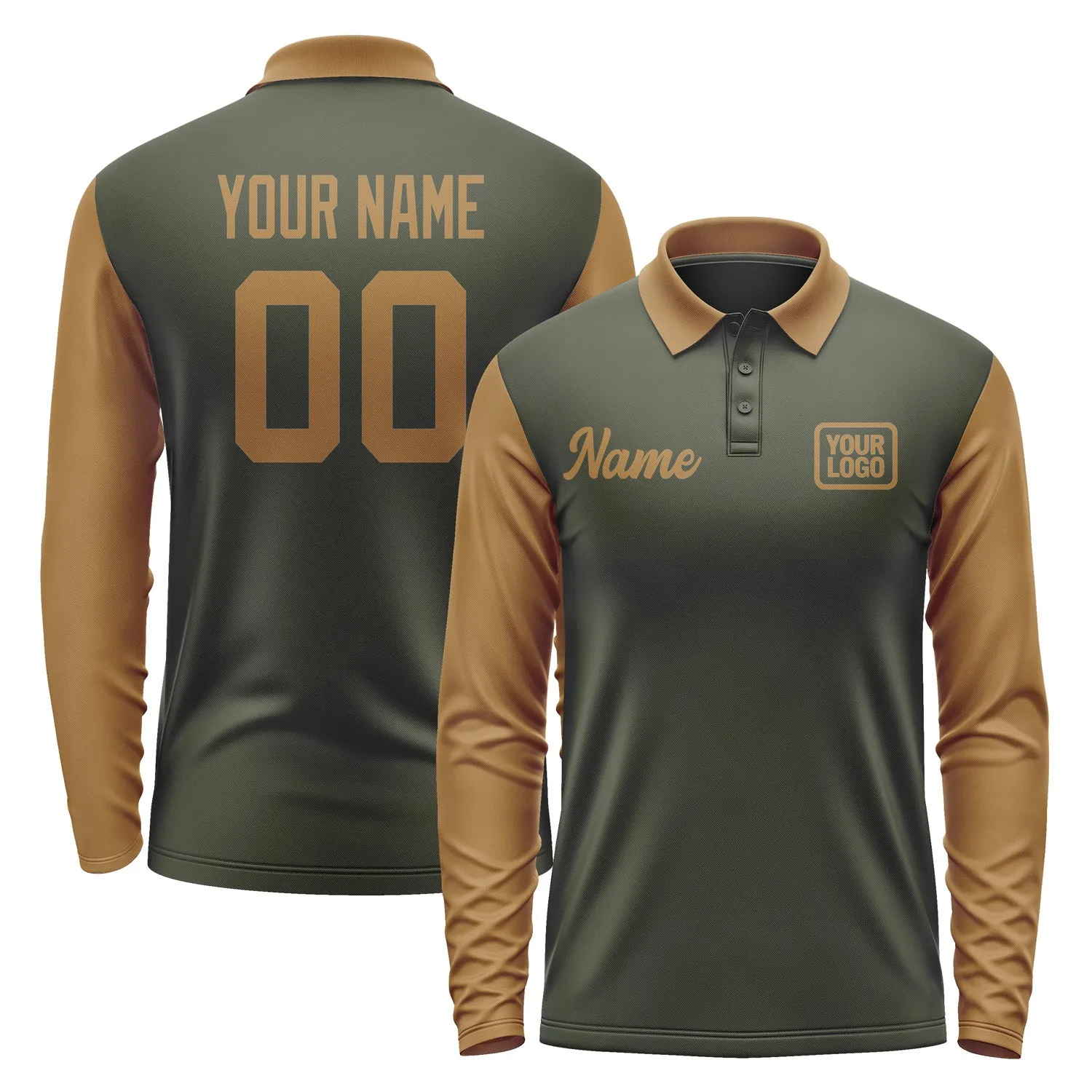 Custom Olive Khaki Long Sleeve Polo Shirt sold by Tailorly