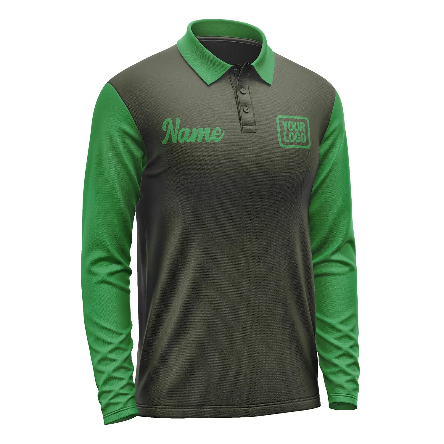 Custom Olive Emerald Green Long Sleeve Polo Shirt sold by Tailorly product image thumbnail 4