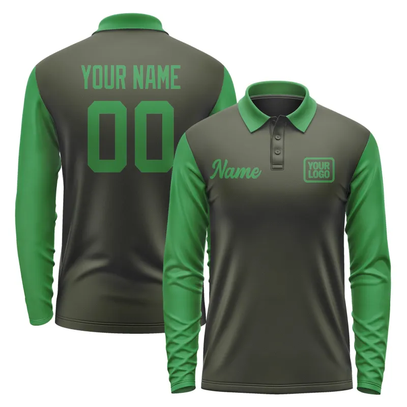 Custom Olive Emerald Green Long Sleeve Polo Shirt sold by Tailorly