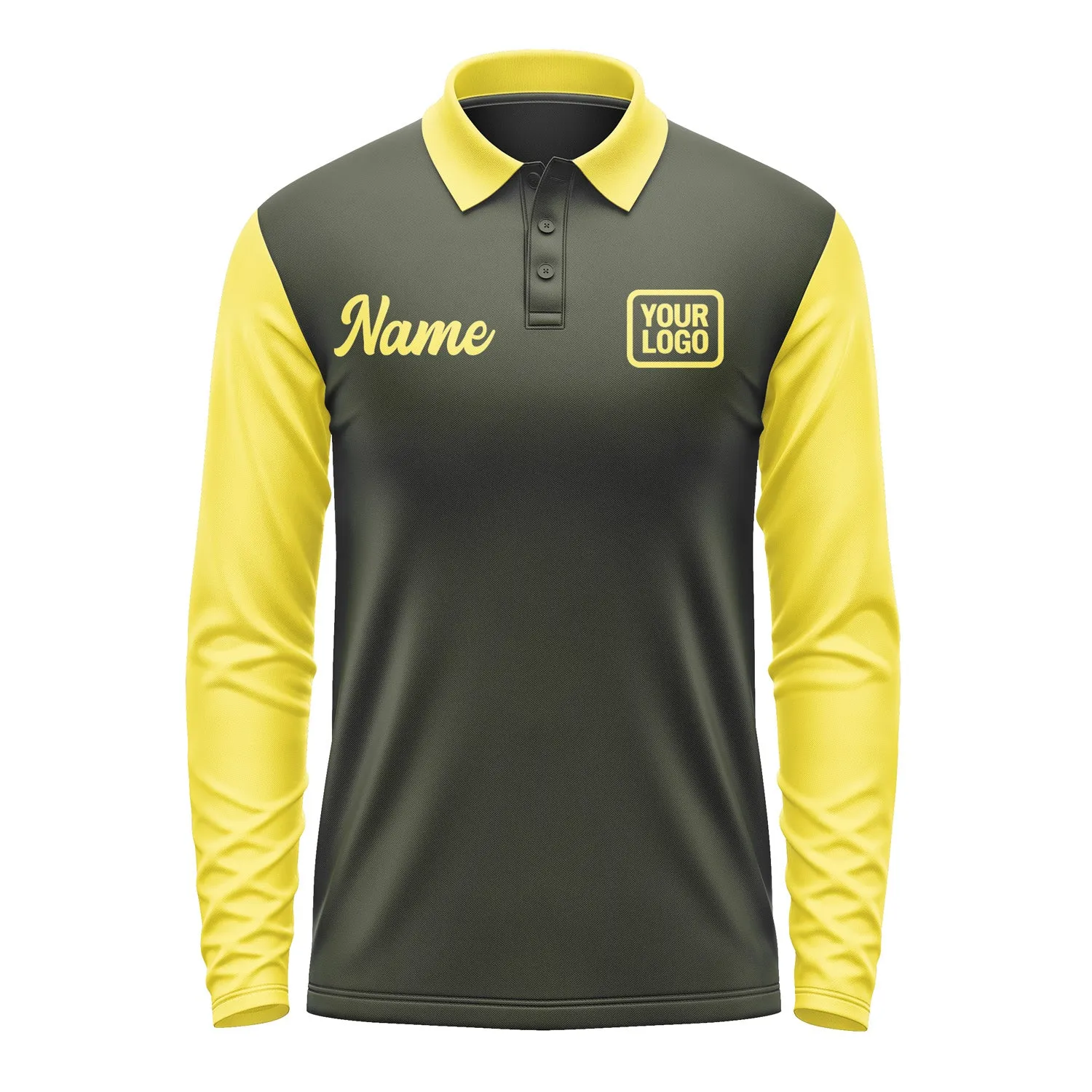 Custom Olive Light Yellow Long Sleeve Polo Shirt sold by Tailorly product image thumbnail 2