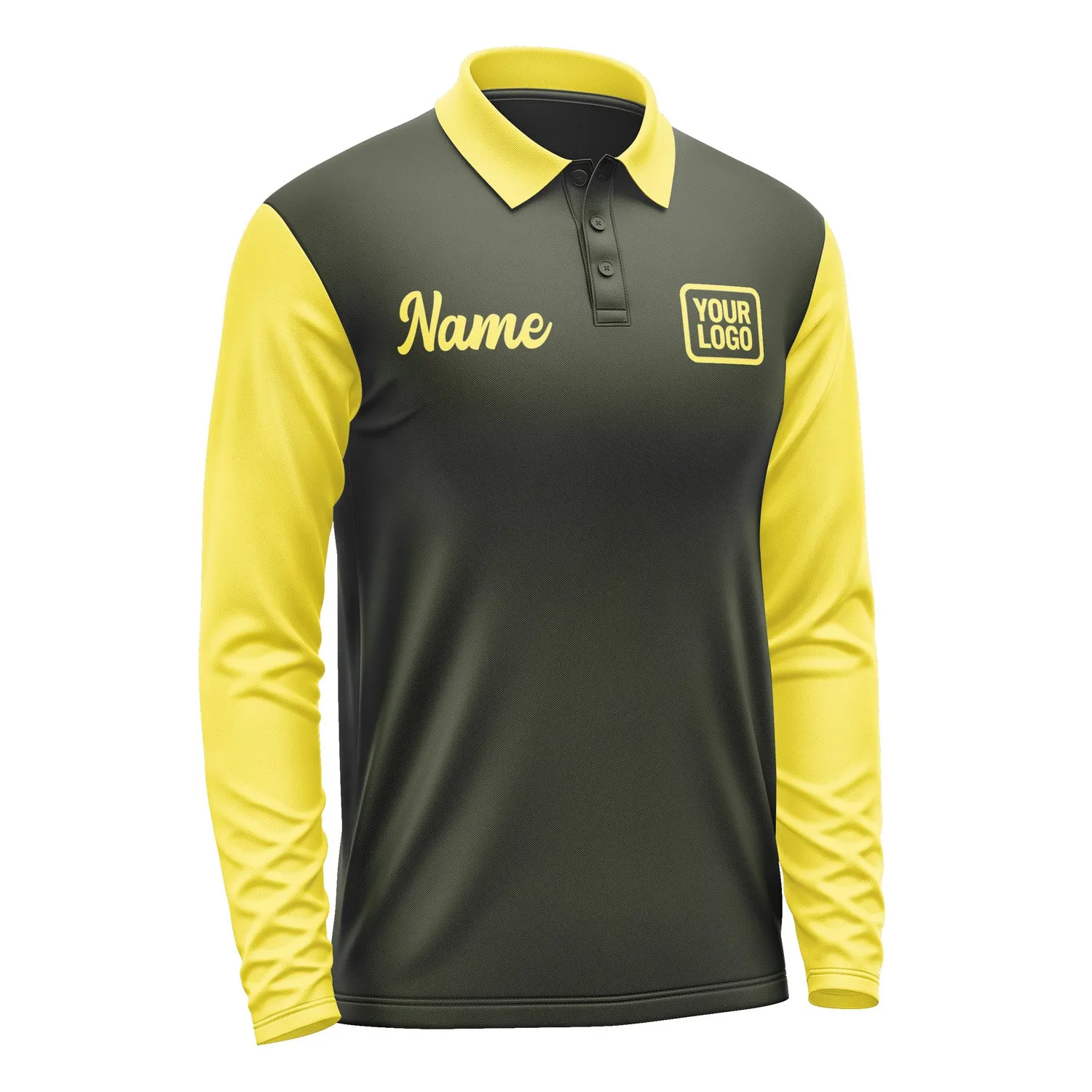 Custom Olive Light Yellow Long Sleeve Polo Shirt sold by Tailorly product image thumbnail 4