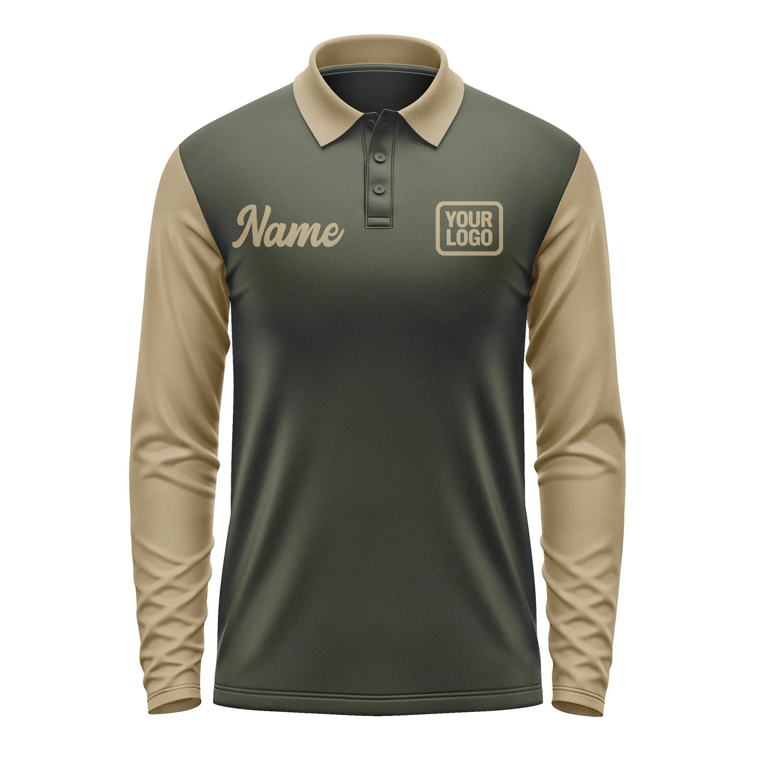 Custom Olive Light Khaki Long Sleeve Polo Shirt sold by Tailorly product image thumbnail 2