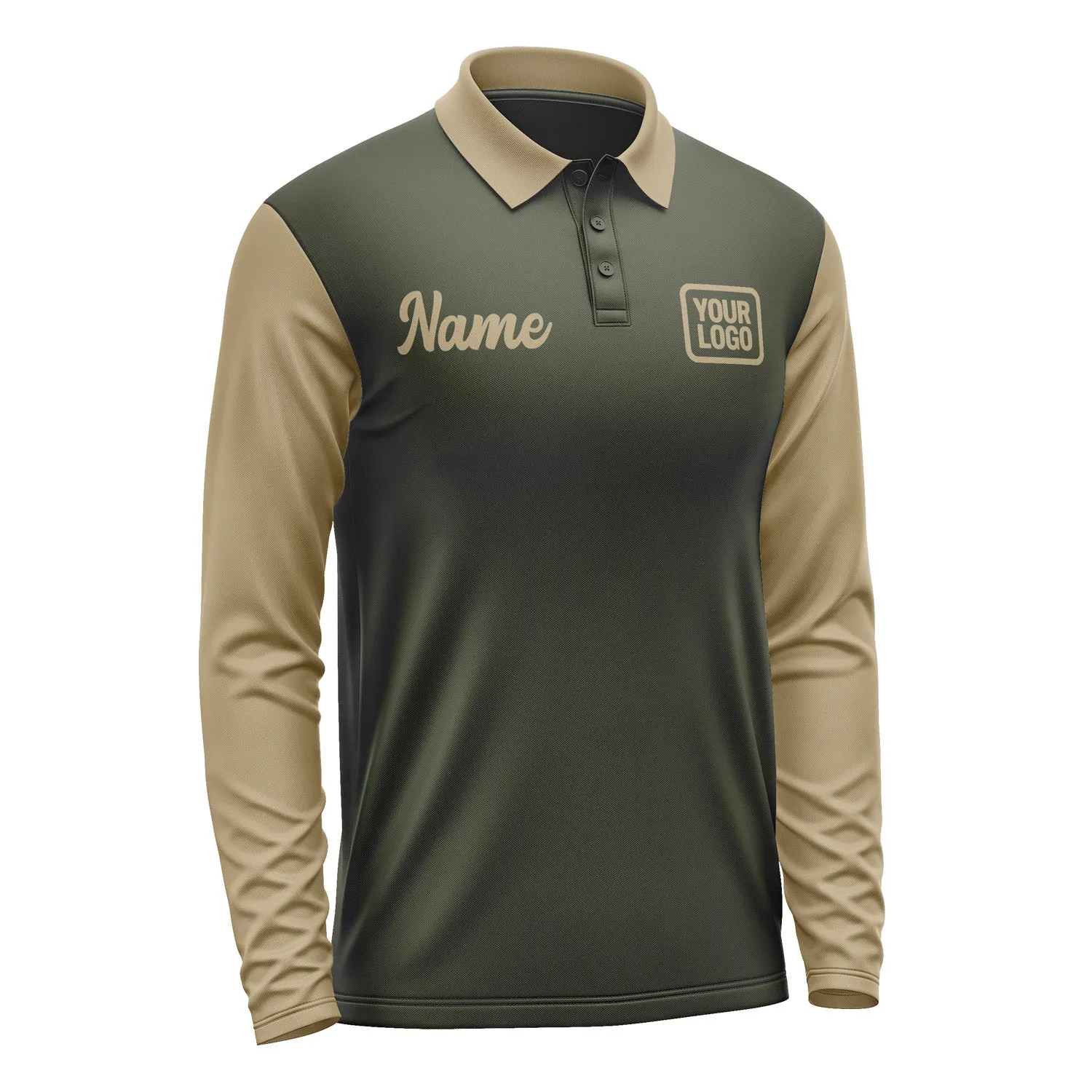 Custom Olive Light Khaki Long Sleeve Polo Shirt sold by Tailorly product image thumbnail 4