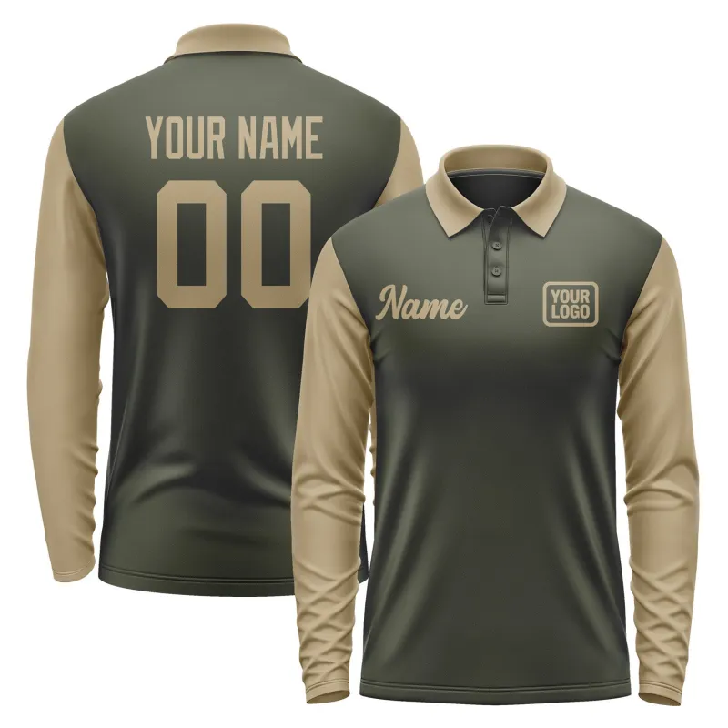 Custom Olive Light Khaki Long Sleeve Polo Shirt sold by Tailorly