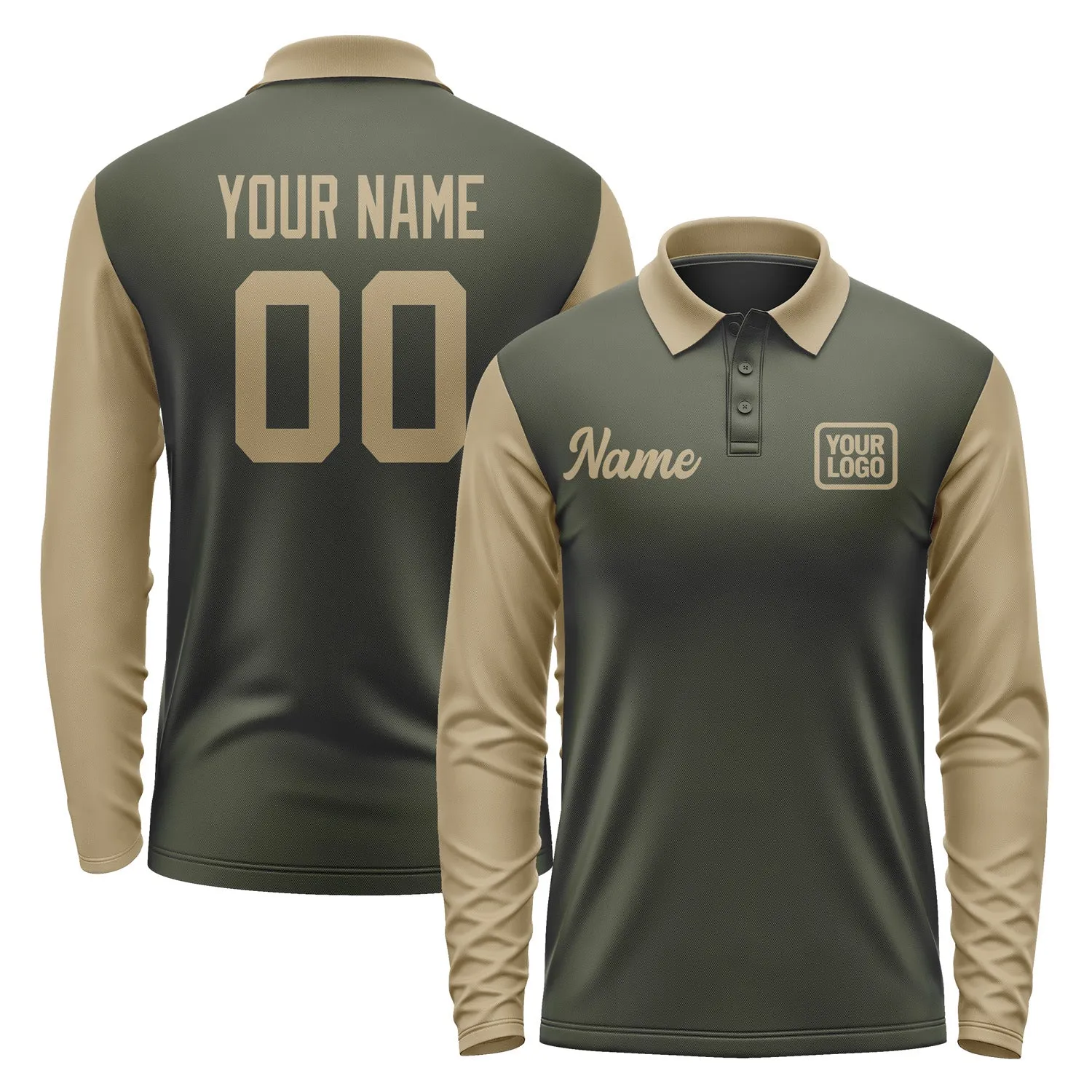 Custom Olive Light Khaki Long Sleeve Polo Shirt sold by Tailorly