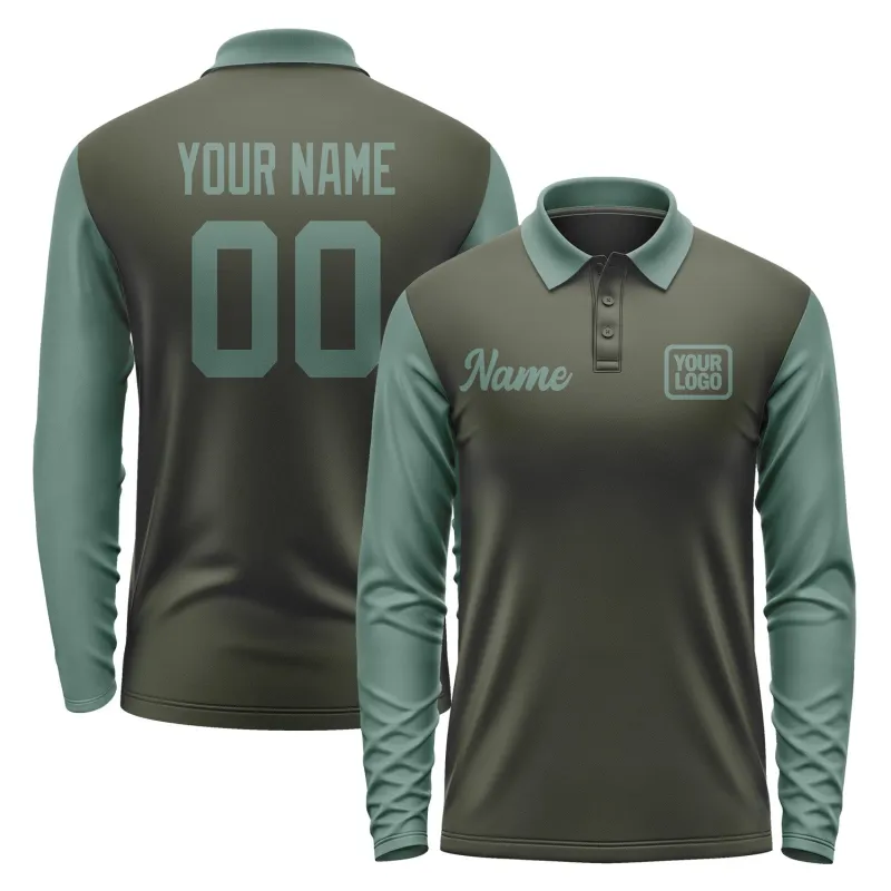 Custom Olive Blue Green Long Sleeve Polo Shirt sold by Tailorly
