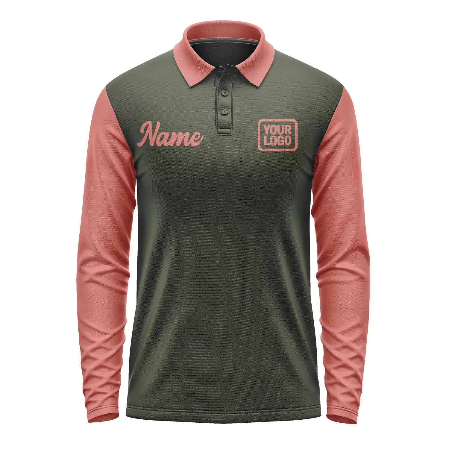 Custom Olive Copper Rose Long Sleeve Polo Shirt sold by Tailorly product image thumbnail 2