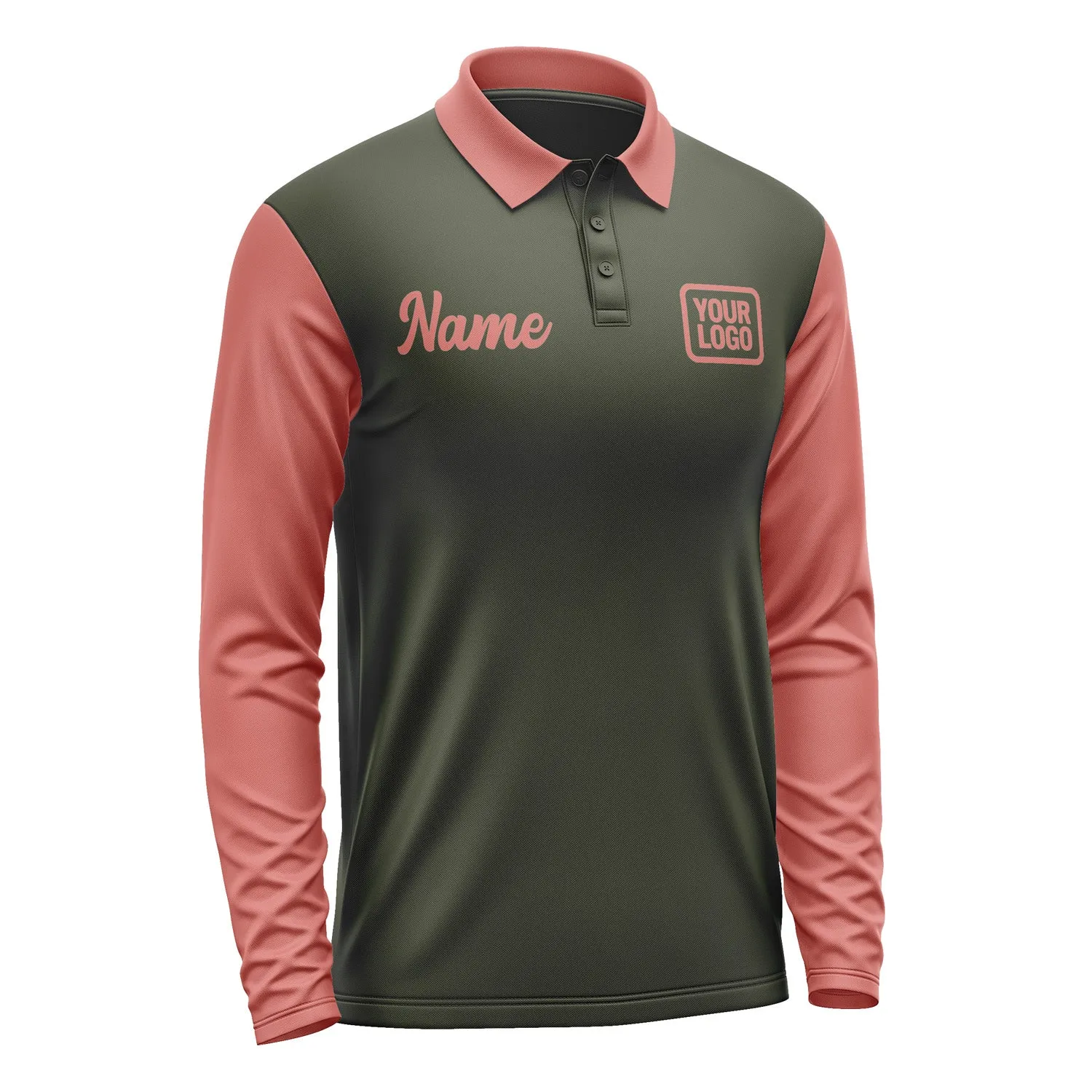 Custom Olive Copper Rose Long Sleeve Polo Shirt sold by Tailorly product image thumbnail 4