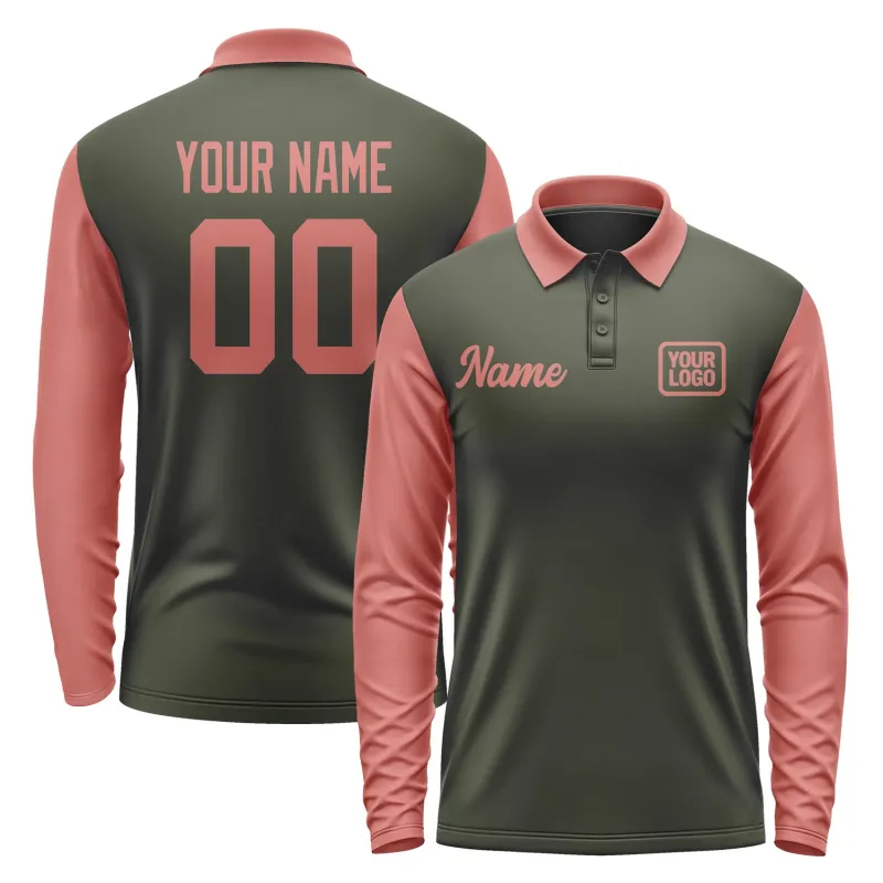 Custom Olive Copper Rose Long Sleeve Polo Shirt sold by Tailorly