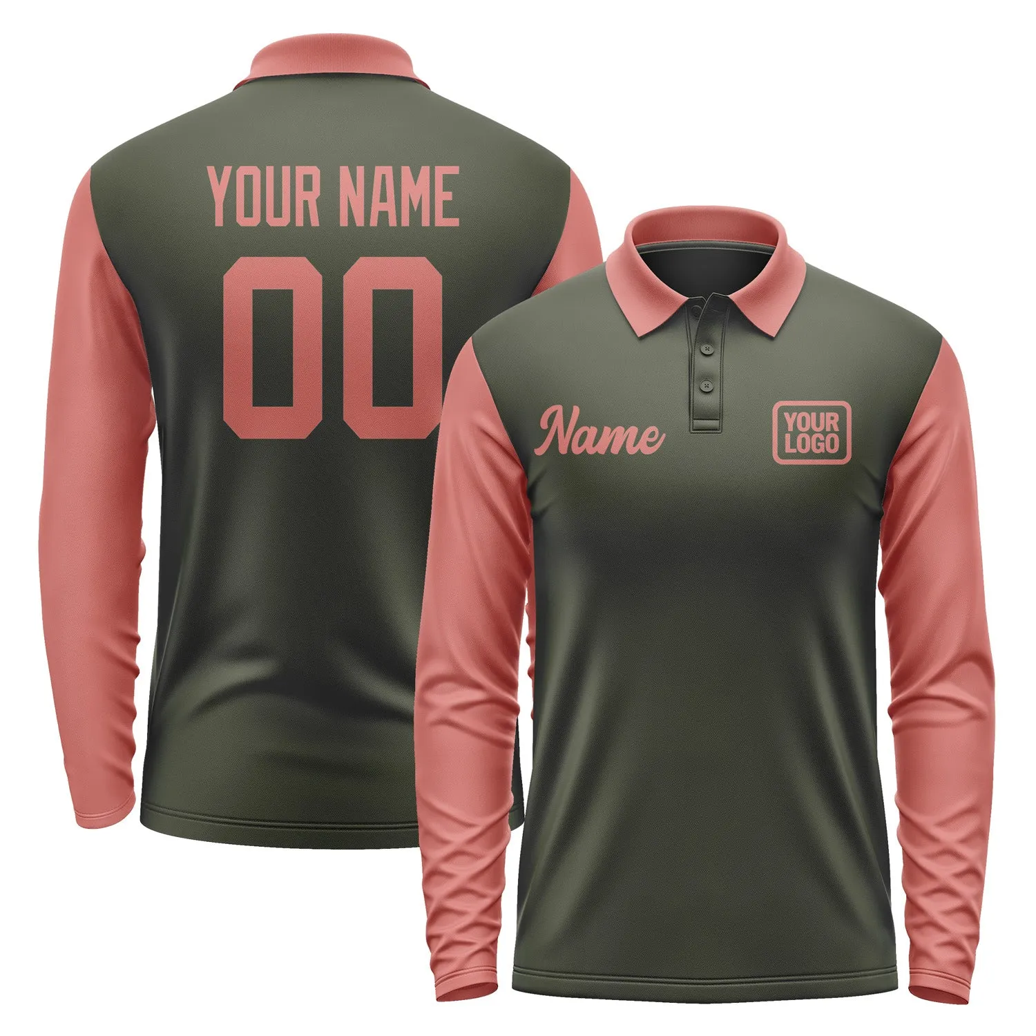 Custom Olive Copper Rose Long Sleeve Polo Shirt sold by Tailorly