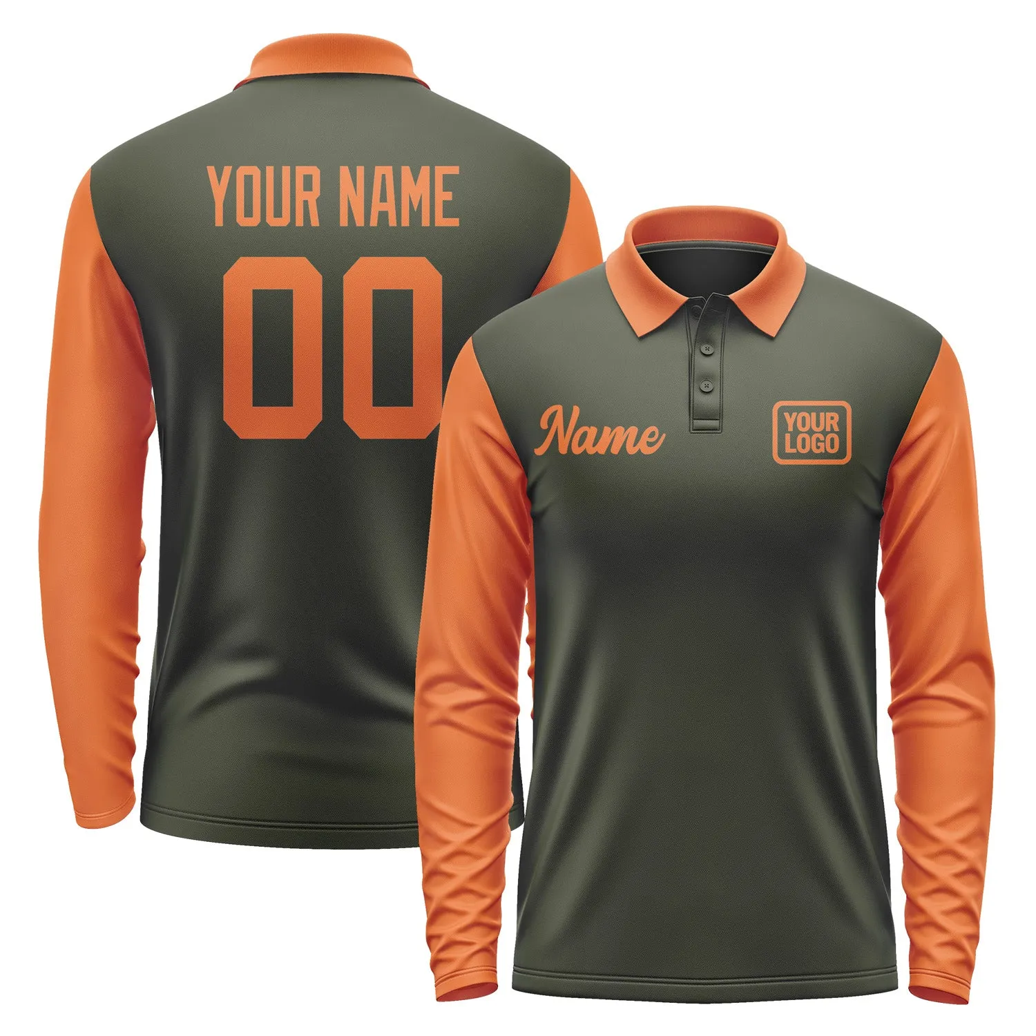 Custom Olive Orange Long Sleeve Polo Shirt sold by Tailorly