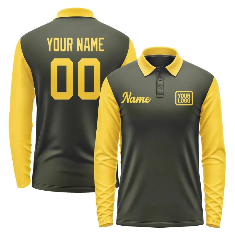 Custom Olive Gold Long Sleeve Polo Shirt sold by Tailorly
