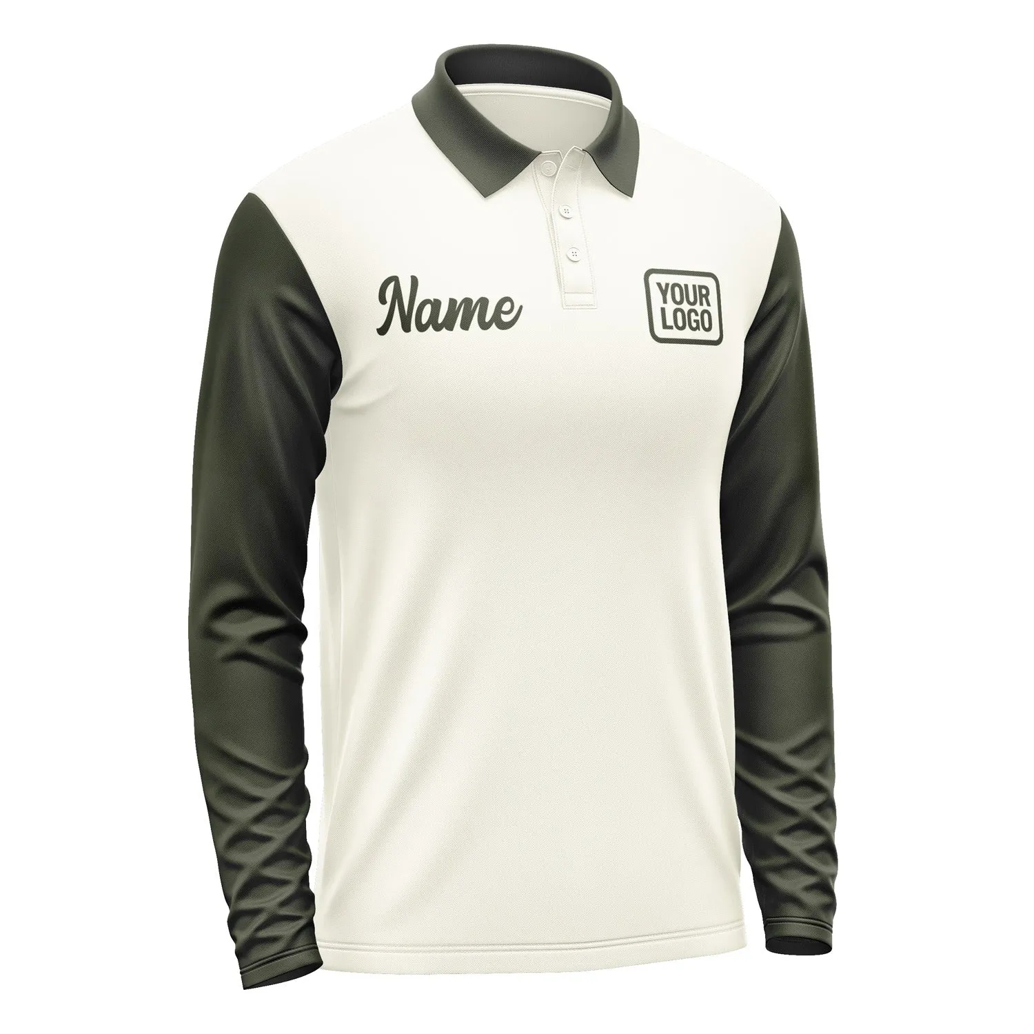 Custom Cream Olive Long Sleeve Polo Shirt sold by Tailorly product image thumbnail 4