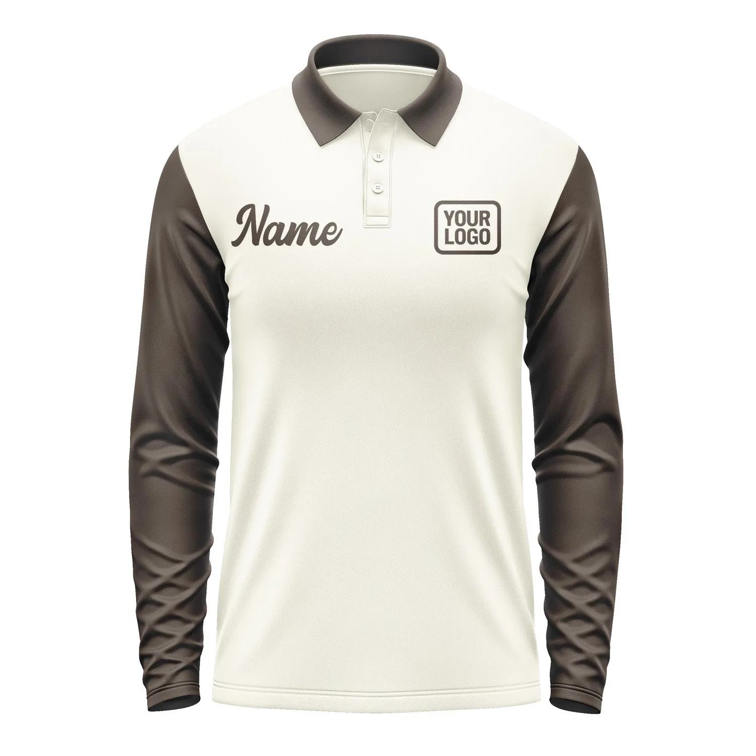 Custom Cream Brown Long Sleeve Polo Shirt sold by Tailorly product image thumbnail 2