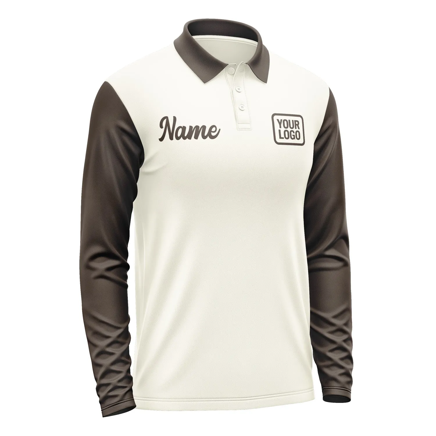 Custom Cream Brown Long Sleeve Polo Shirt sold by Tailorly product image thumbnail 4