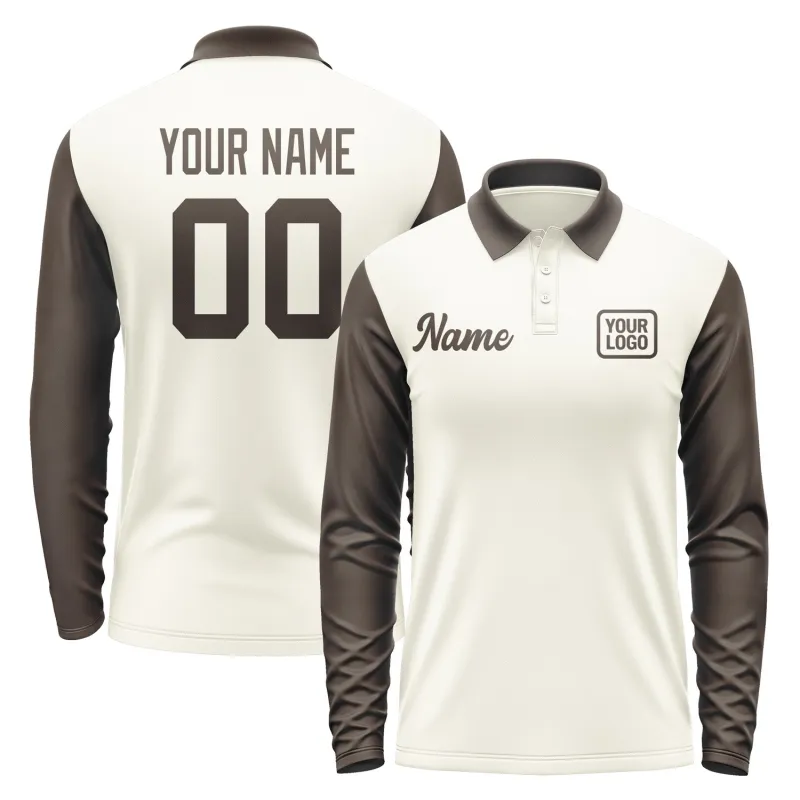Custom Cream Brown Long Sleeve Polo Shirt sold by Tailorly