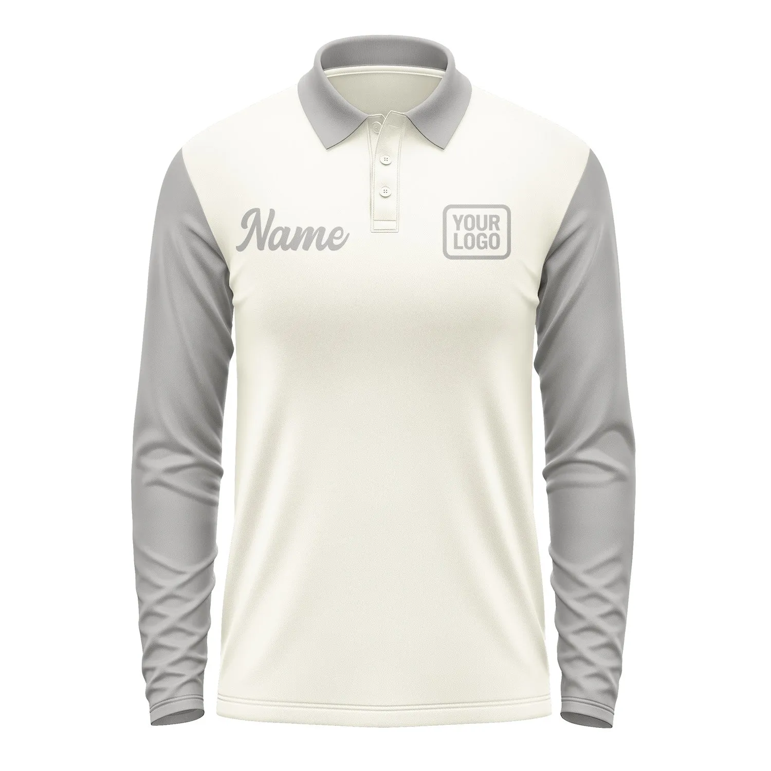 Custom Cream Gray Long Sleeve Polo Shirt sold by Tailorly product image thumbnail 2