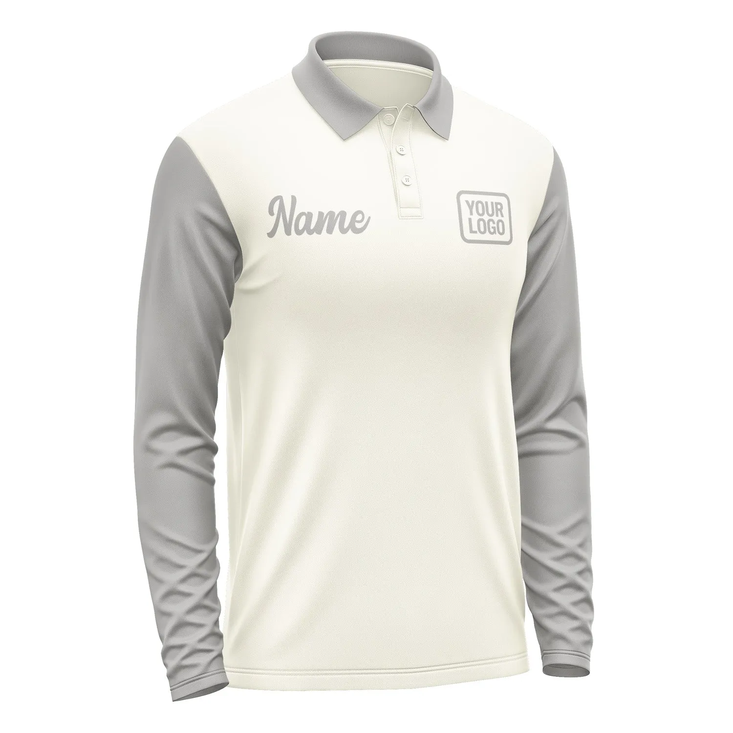 Custom Cream Gray Long Sleeve Polo Shirt sold by Tailorly product image thumbnail 4
