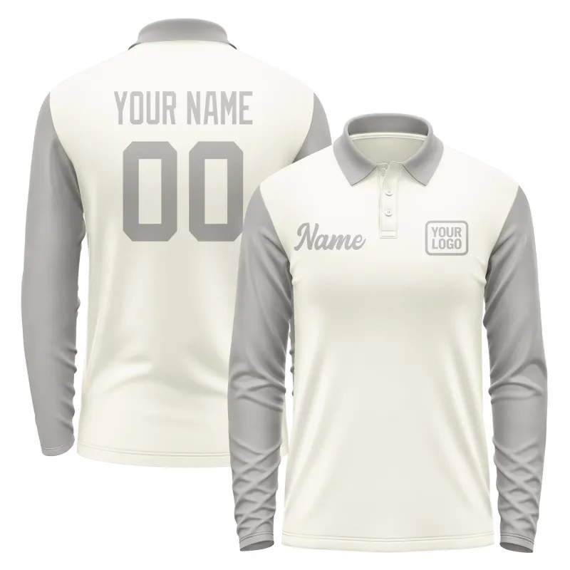 Custom Cream Gray Long Sleeve Polo Shirt sold by Tailorly