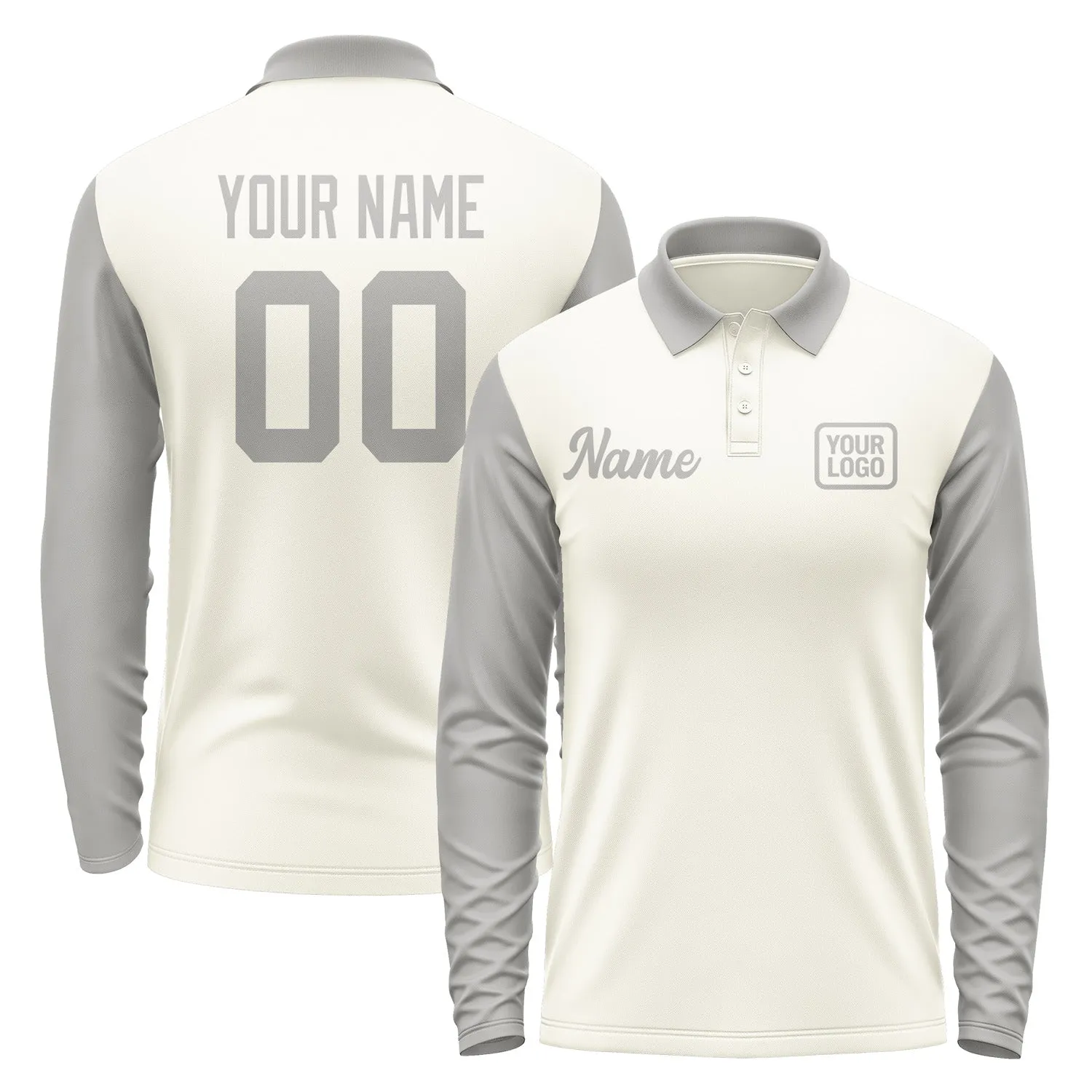 Custom Cream Gray Long Sleeve Polo Shirt sold by Tailorly