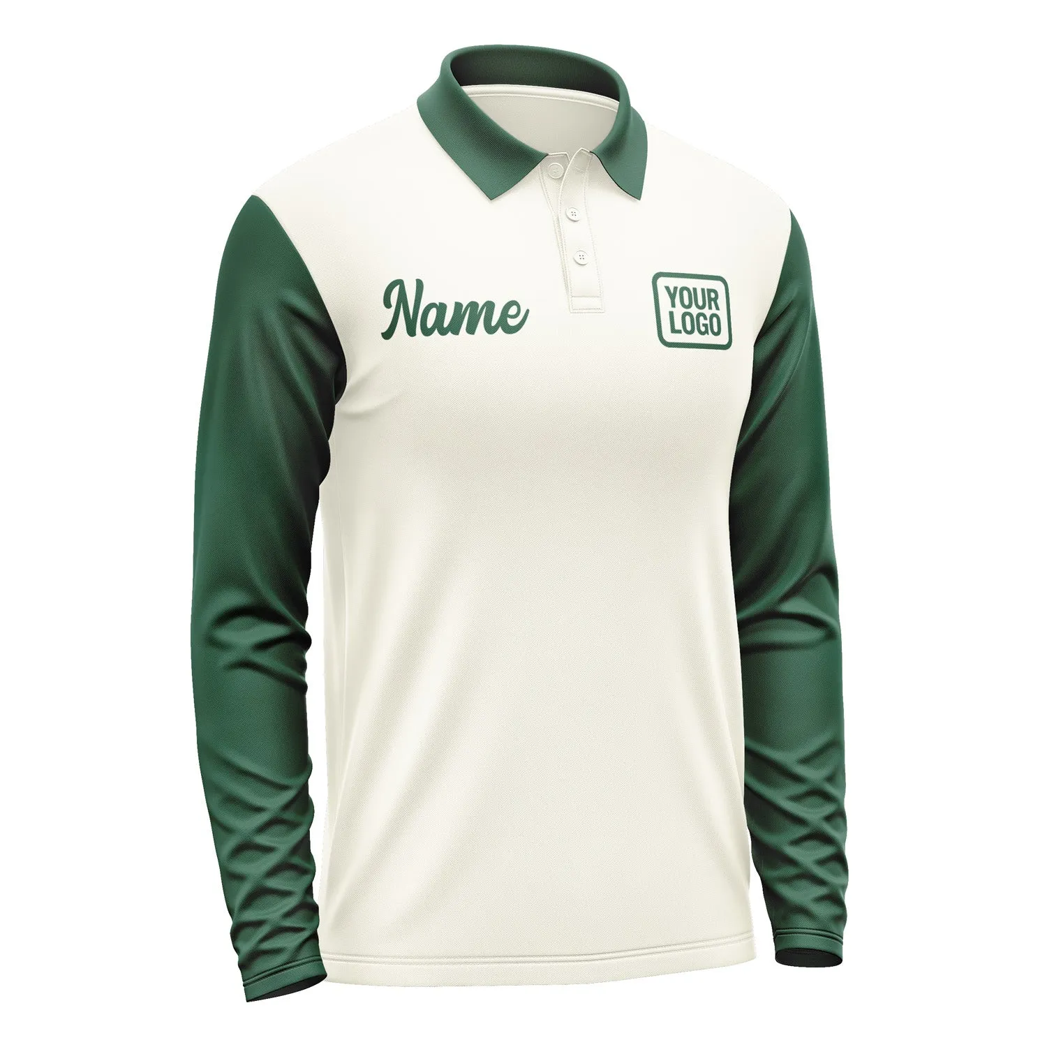 Custom Cream Green Long Sleeve Polo Shirt sold by Tailorly product image thumbnail 4