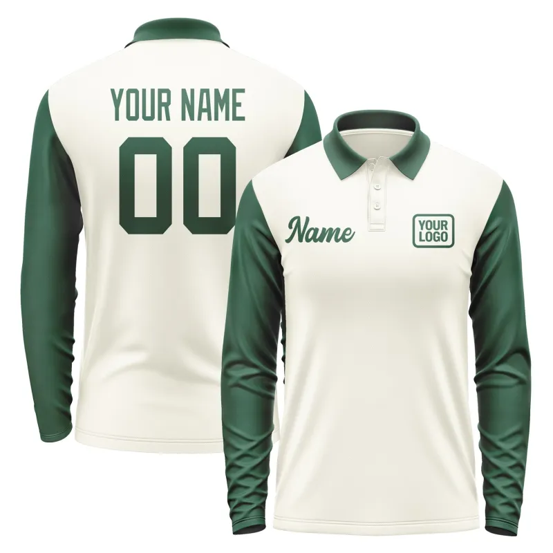 Custom Cream Green Long Sleeve Polo Shirt sold by Tailorly